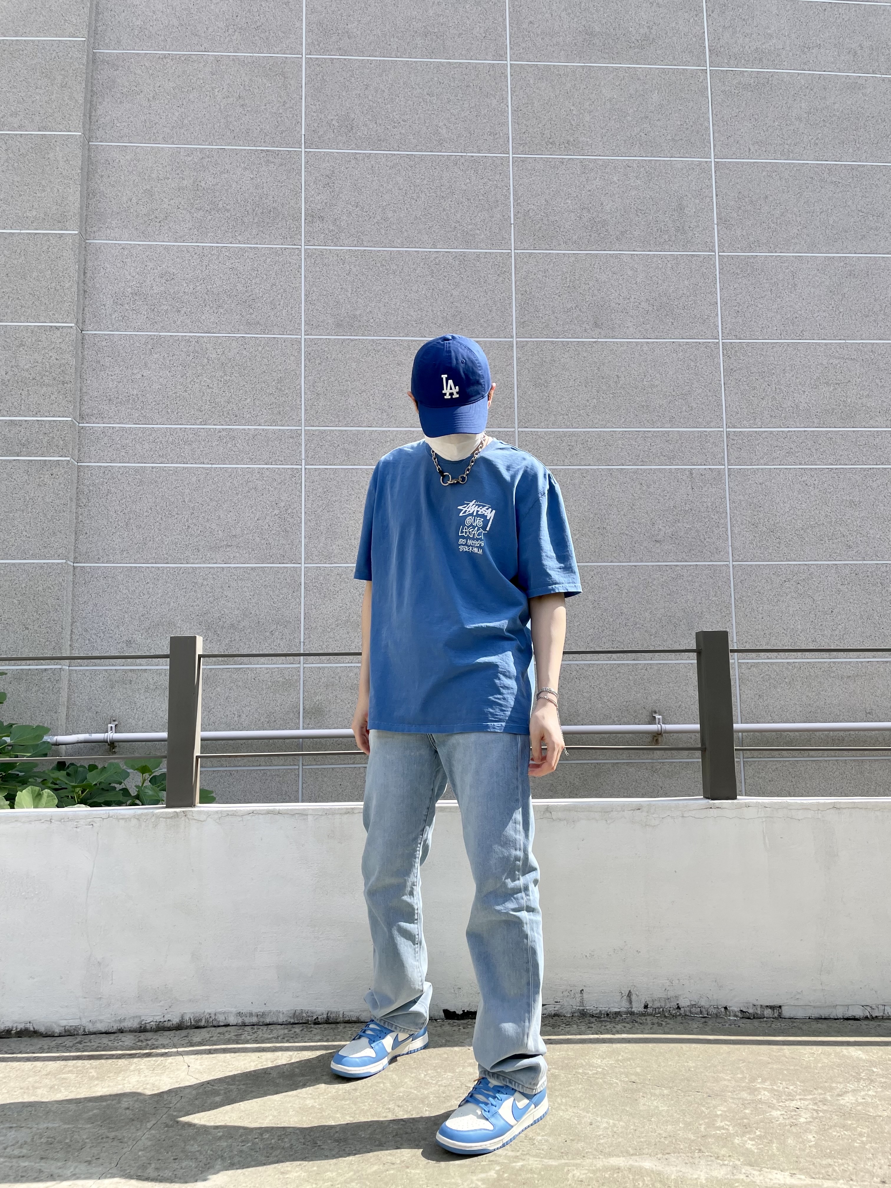 Stussy x Our Legacy Surfman T-Shirt Blue - 21SS, (W) Nike Dunk Low Coast 착용 스타일