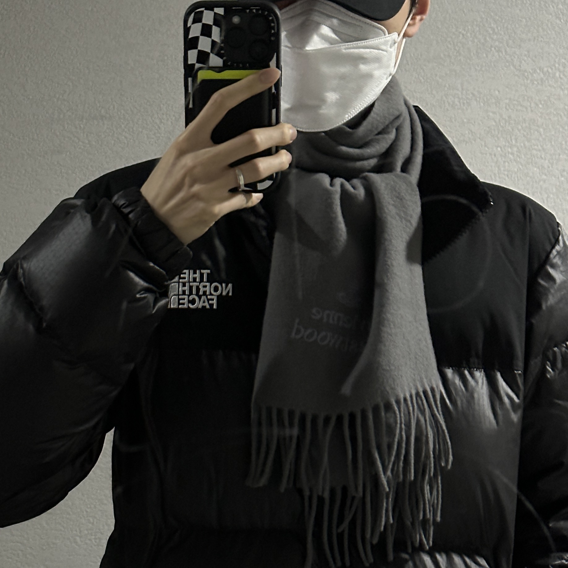 Vivienne Westwood  Embroidered Lambswool Muffler Grey 착용 스타일