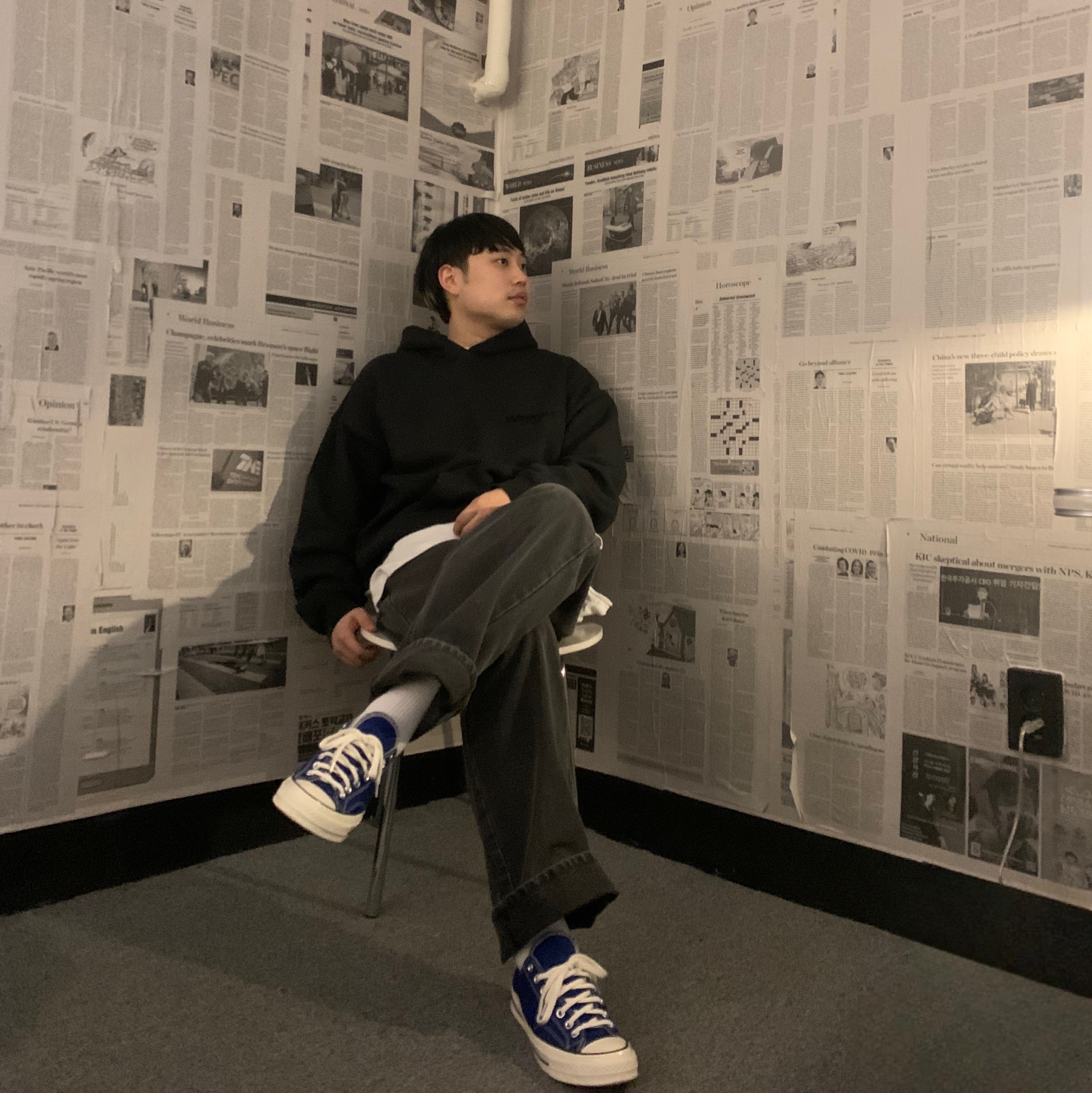 Essentials The Core Collection Hoodie Stretch Limo 착용 스타일