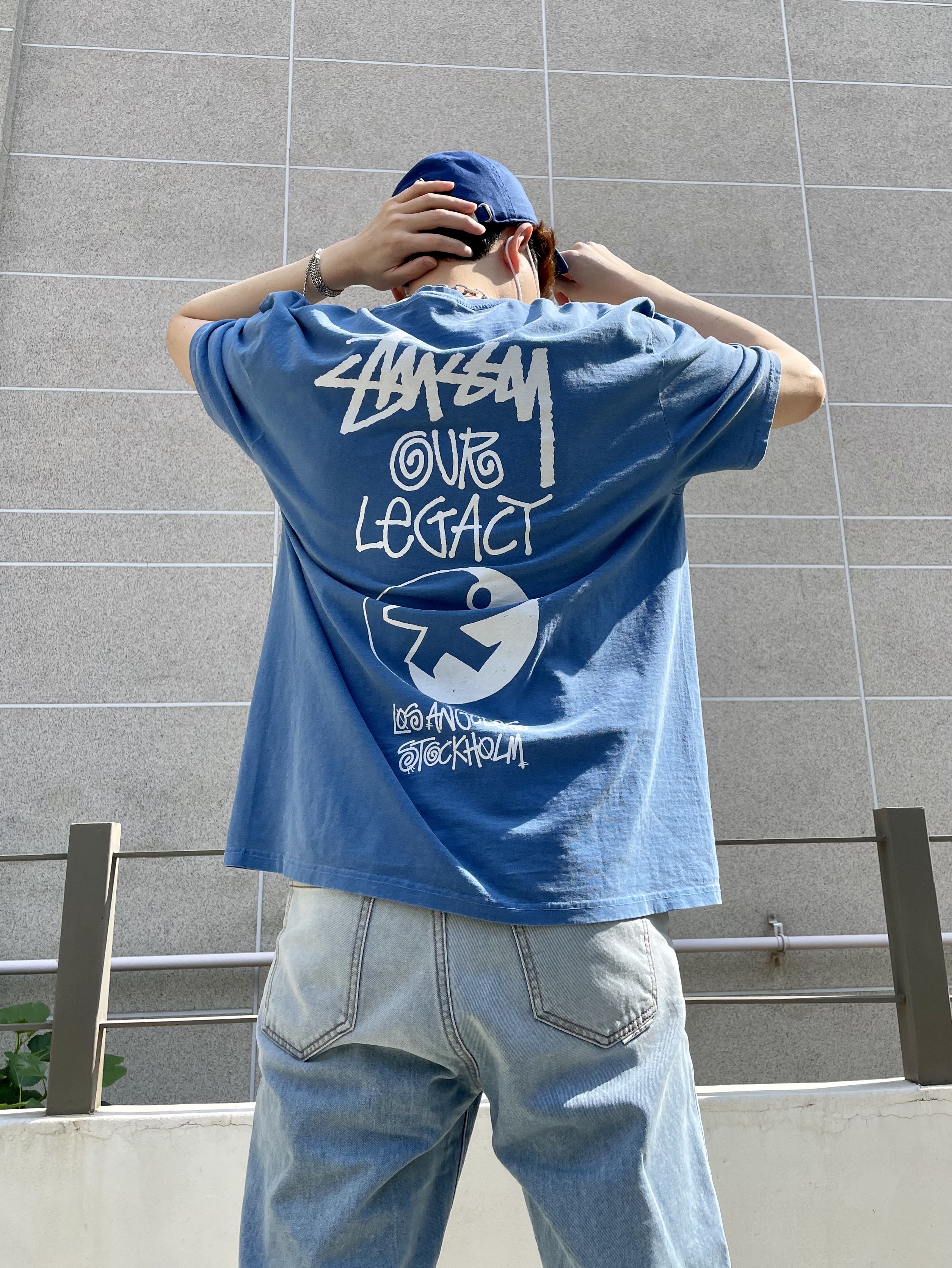 Stussy x Our Legacy Surfman T-Shirt Blue - 21SS 착용 스타일