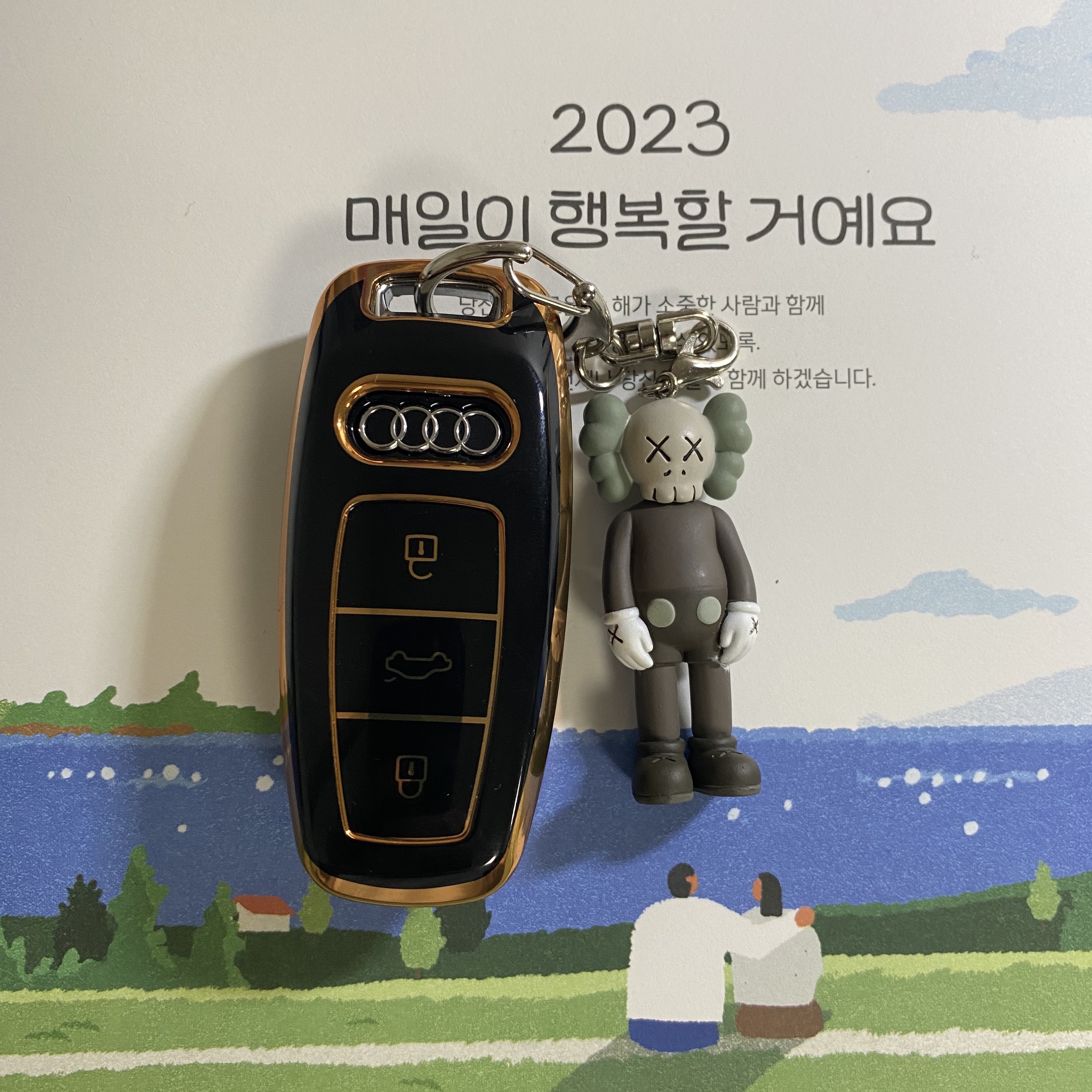 Kaws Tokyo First Companion Keychain Brown 착용 스타일 - 3