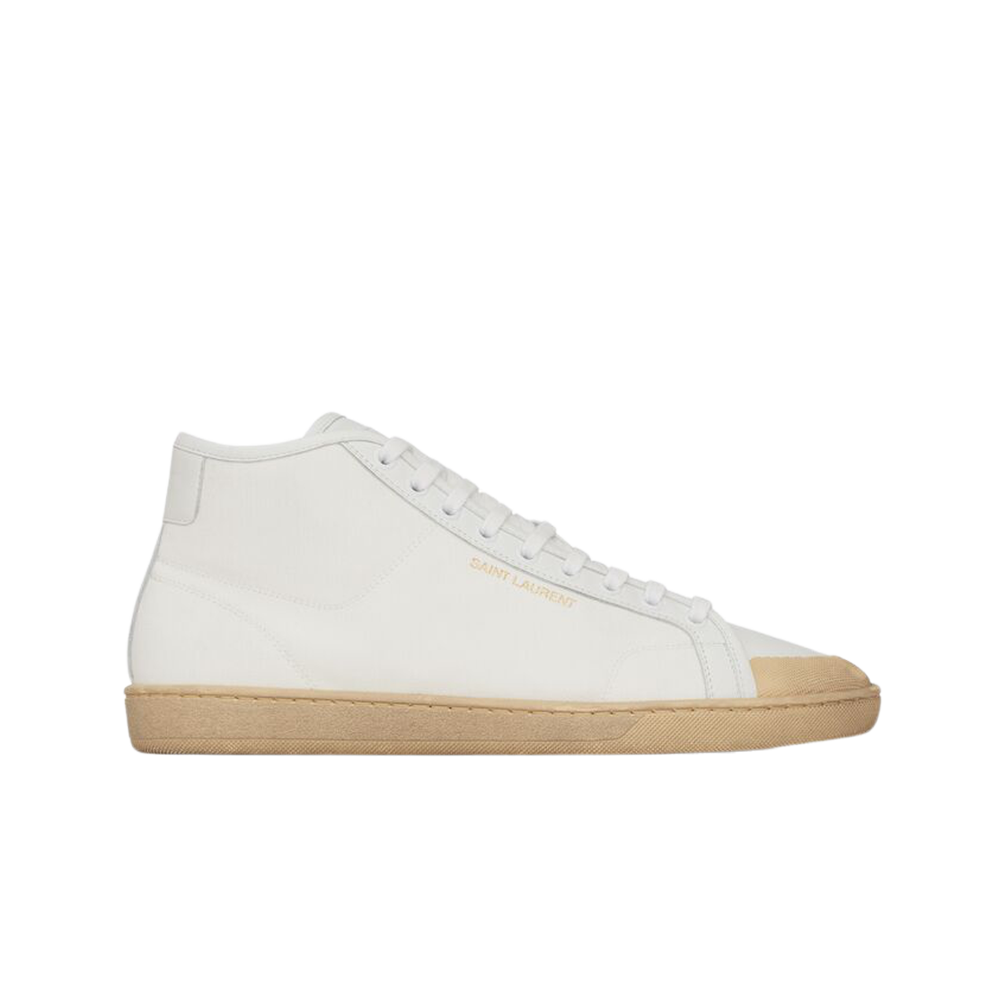 (W) 생로랑 캔버스 레더 코트 클래식 Sl/39 미드탑 스니커즈 오프화이트((W) Saint Laurent Court Classic Sl/39 Mid-Top Sneakers in Canvas and Leather Off White) - 1