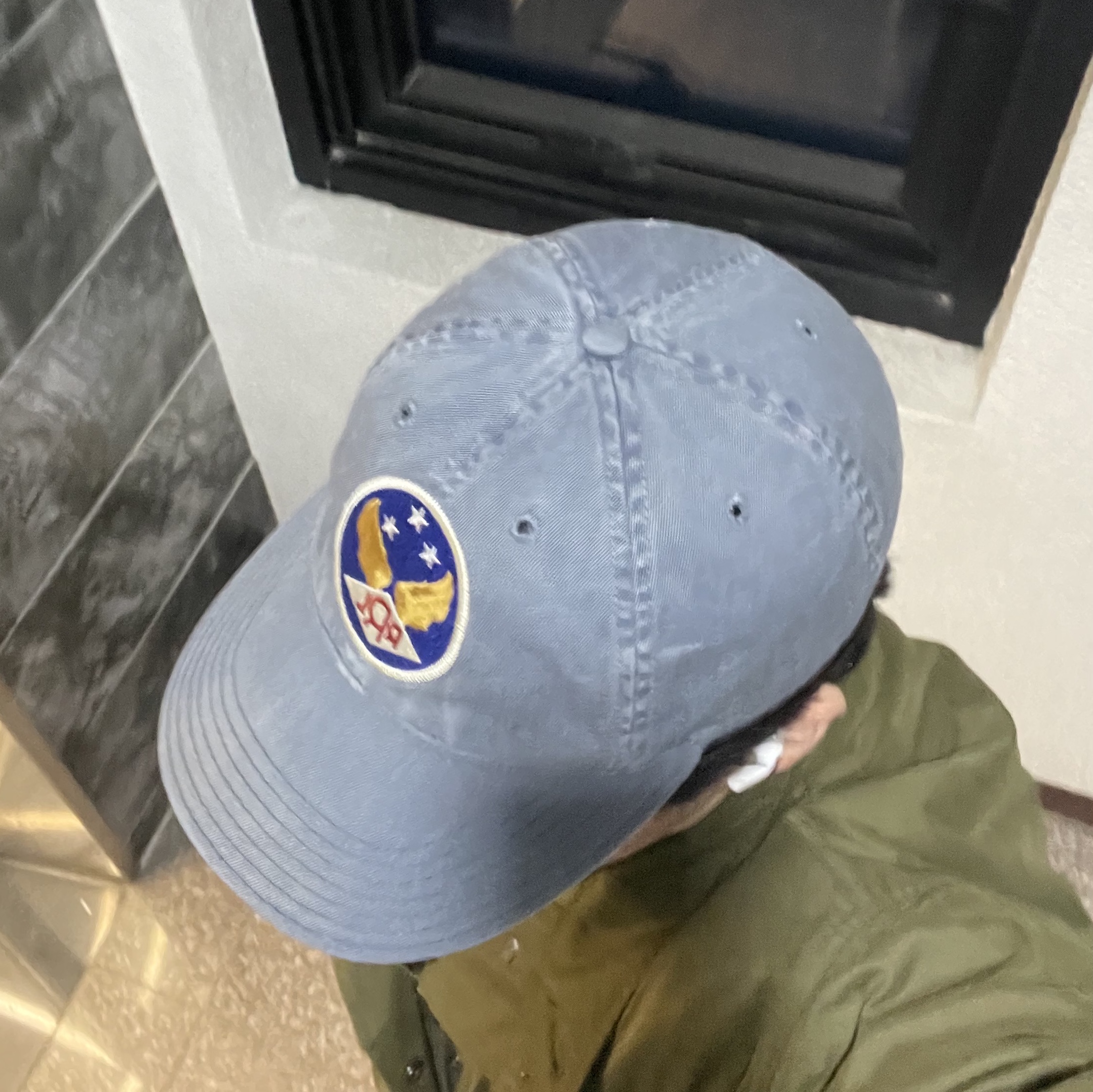 Double RL Garment Dyeing Twill Ball Cap Blue 착용 스타일