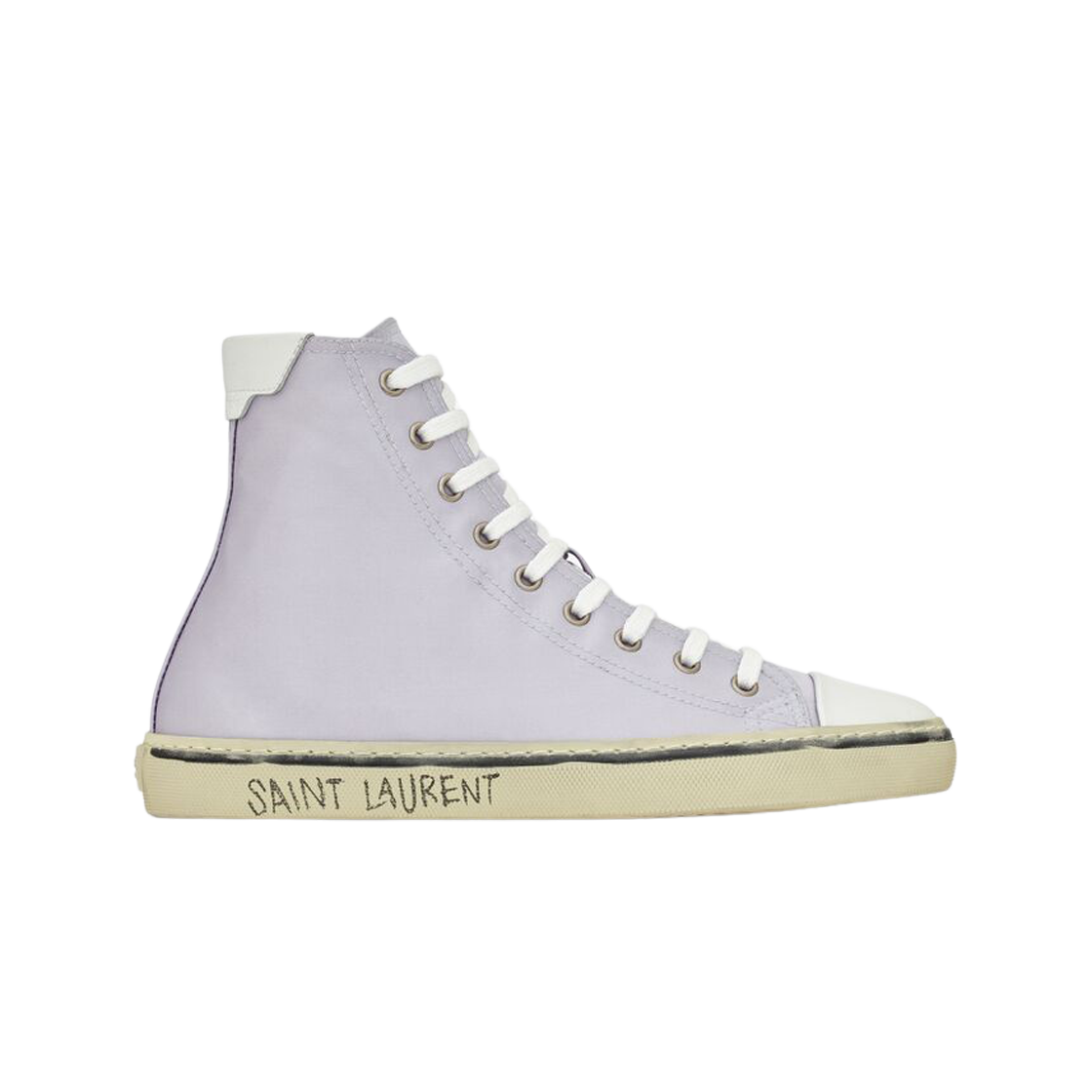 (W) 생로랑 스무스 레더 크레페 사틴 말리부 미드탑 스니커즈 소프트 라일라 옵틱 화이트((W) Saint Laurent Malibu Mid-Top Sneakers in Crepe Satin and Smooth Leather Soft Lila and Optic White) - 1