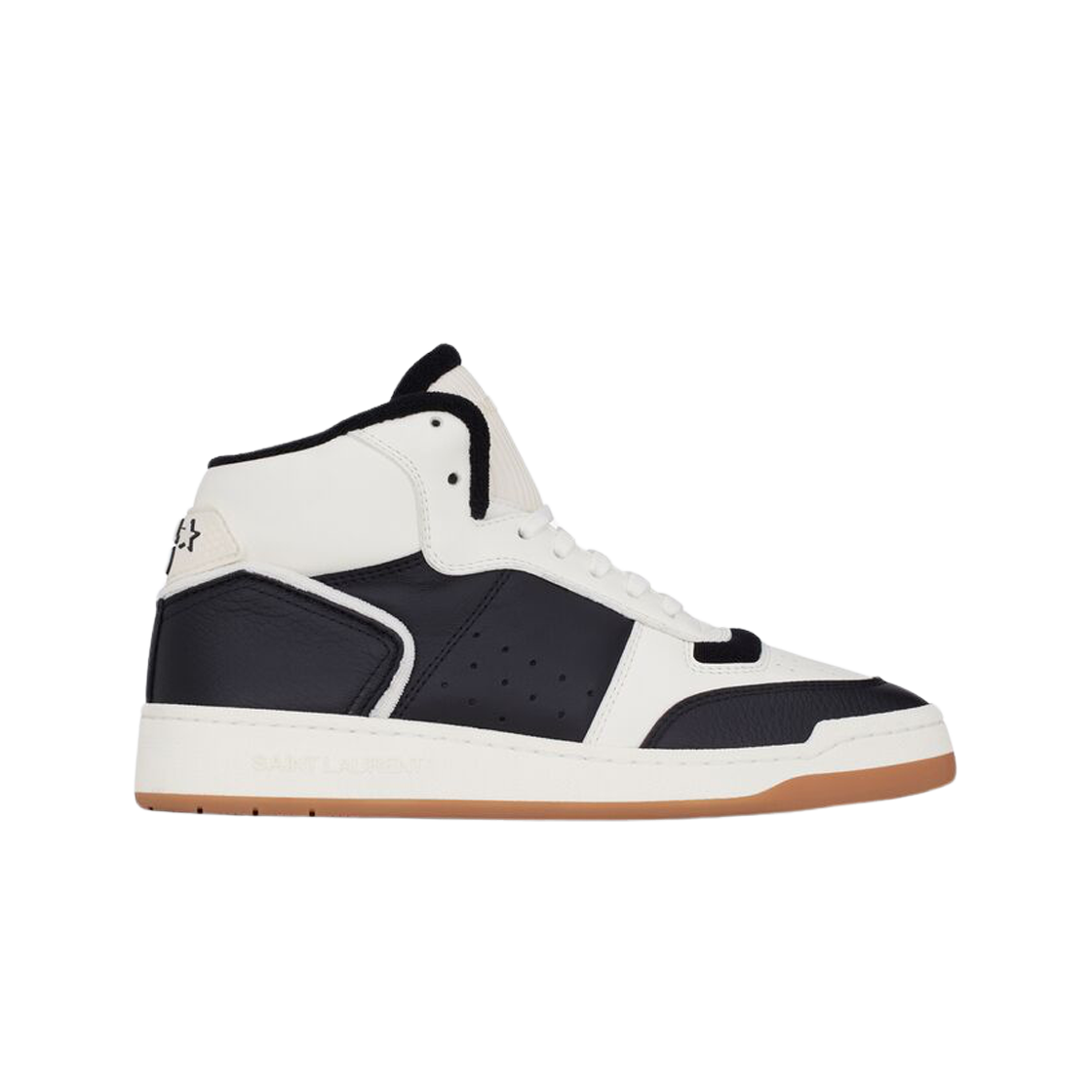 (W) 생로랑 그레인드 스무스 레더 Sl/80 미드탑 스니커즈 커피 블랙((W) Saint Laurent Sl/80 Mid-Top Sneakers in Smooth and Grained Leather Coffee and Black) - 1