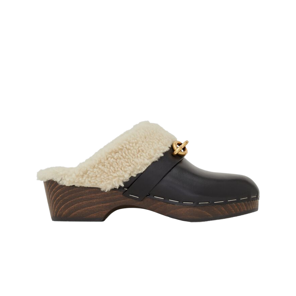 (W) 생로랑 스무스 레더 셔링 르 메일론 클로그 블랙((W) Saint Laurent Le Maillon Clogs in Smooth Leather and Shearling Black) - 1
