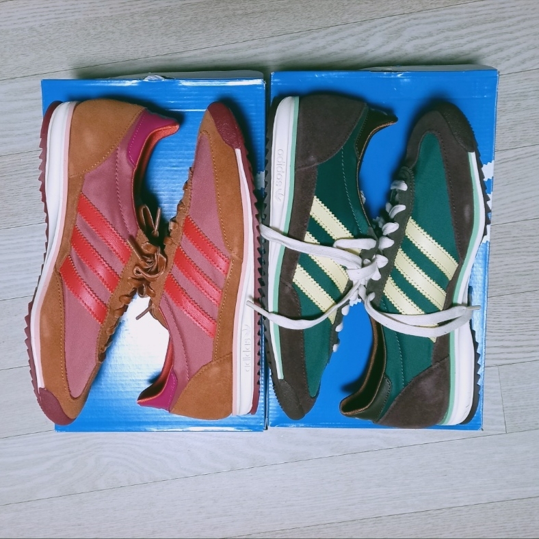 Adidas x Wales Bonner SL 72 Maroon, Adidas x Wales Bonner SL 72 Trace Pink 착용 스타일