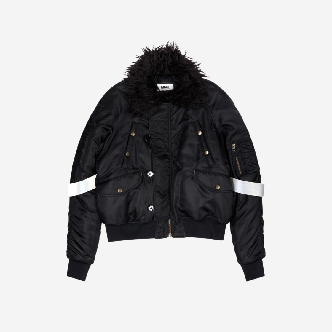 (W) MM6 Maison Margiela Faux Fur Collar Bomber Jacket Black 상세 이미지 1