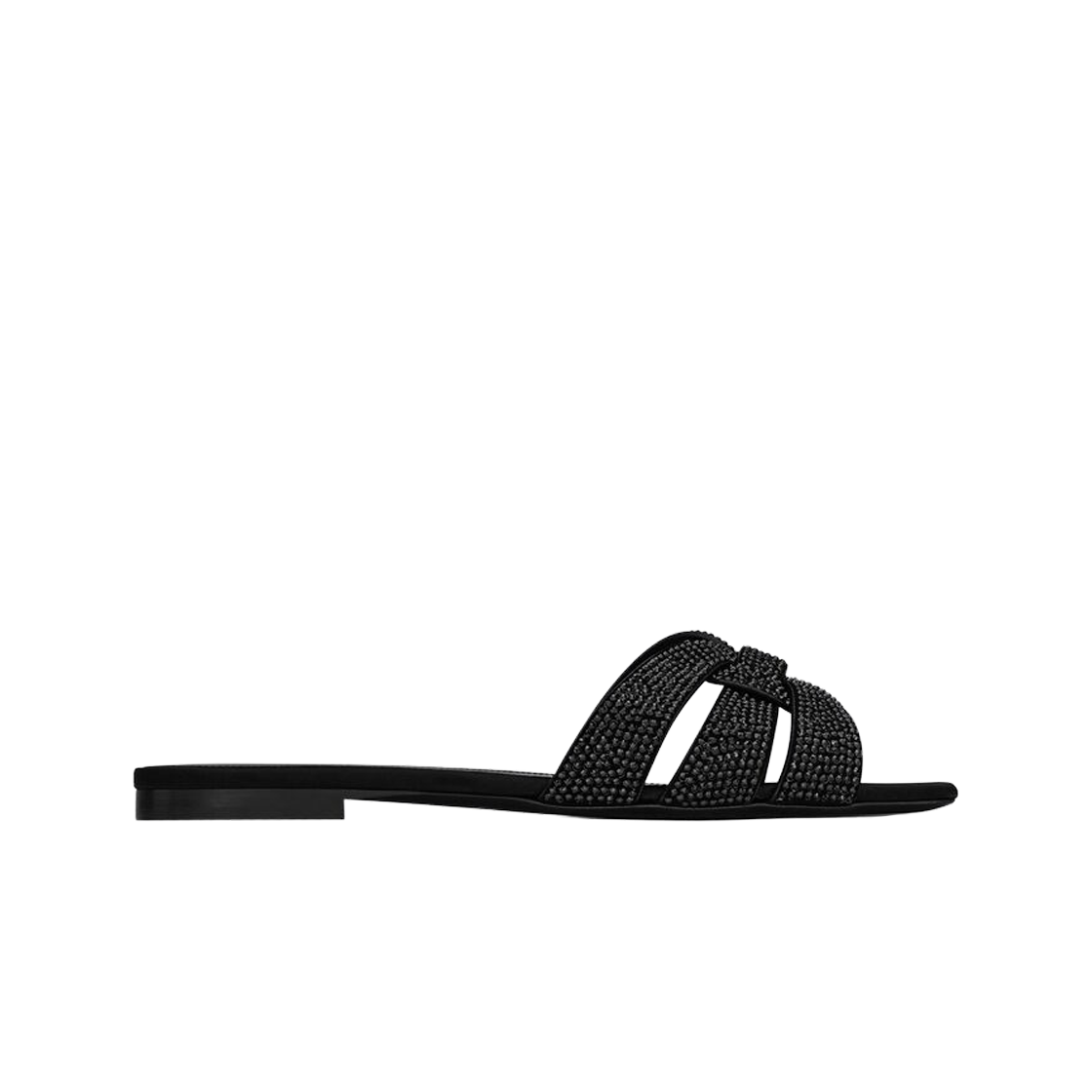 (W) 생로랑 스웨이드 라인스톤 트리뷰트 뮬 블랙((W) Saint Laurent Tribute Mules in Suede with Rhinestones Black) - 1