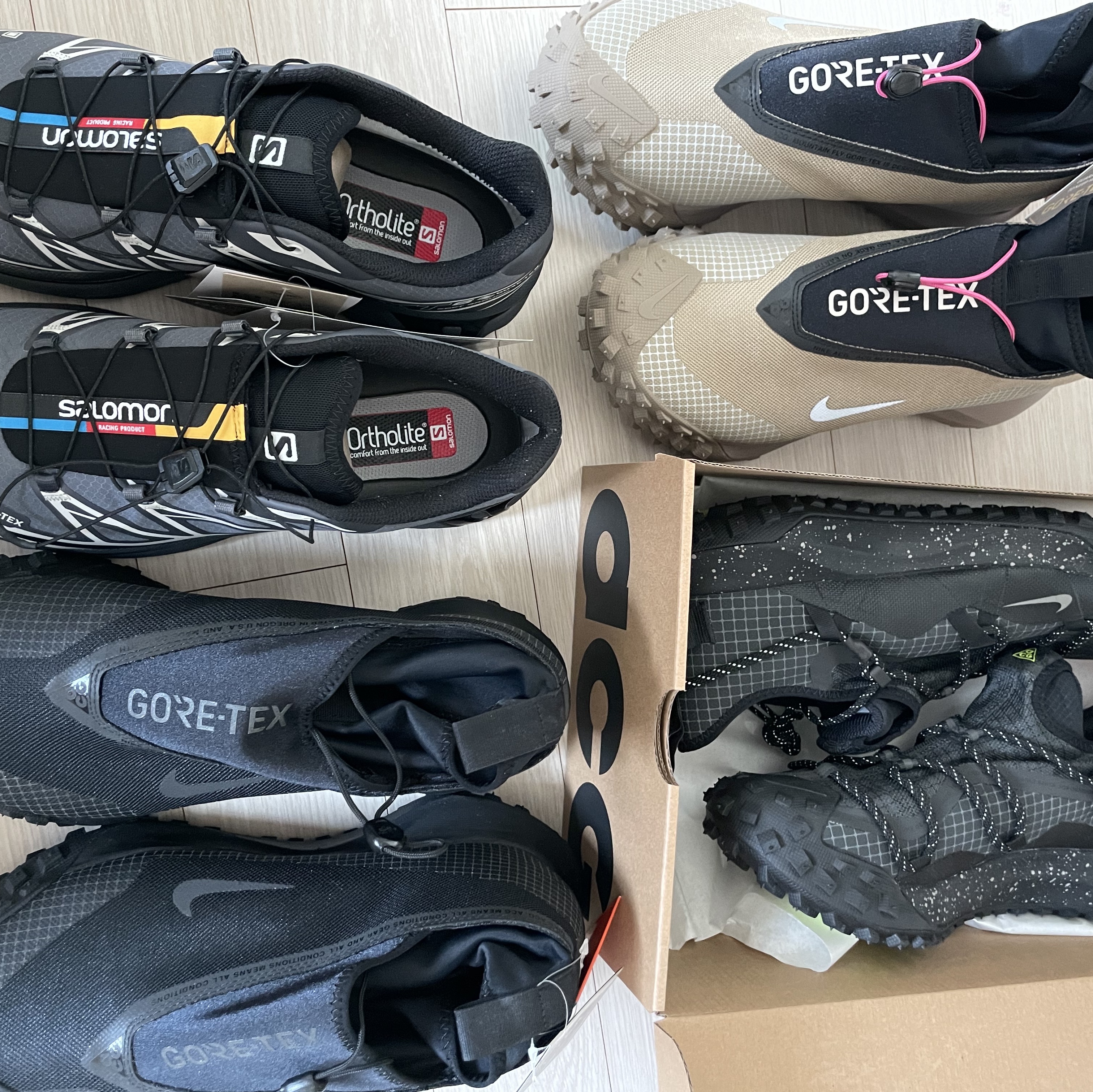 Nike ACG Mountain Fly Low Gore-Tex SE Dark Smoke Grey, Nike ACG Mountain Fly Gore-Tex Khaki 착용 스타일
