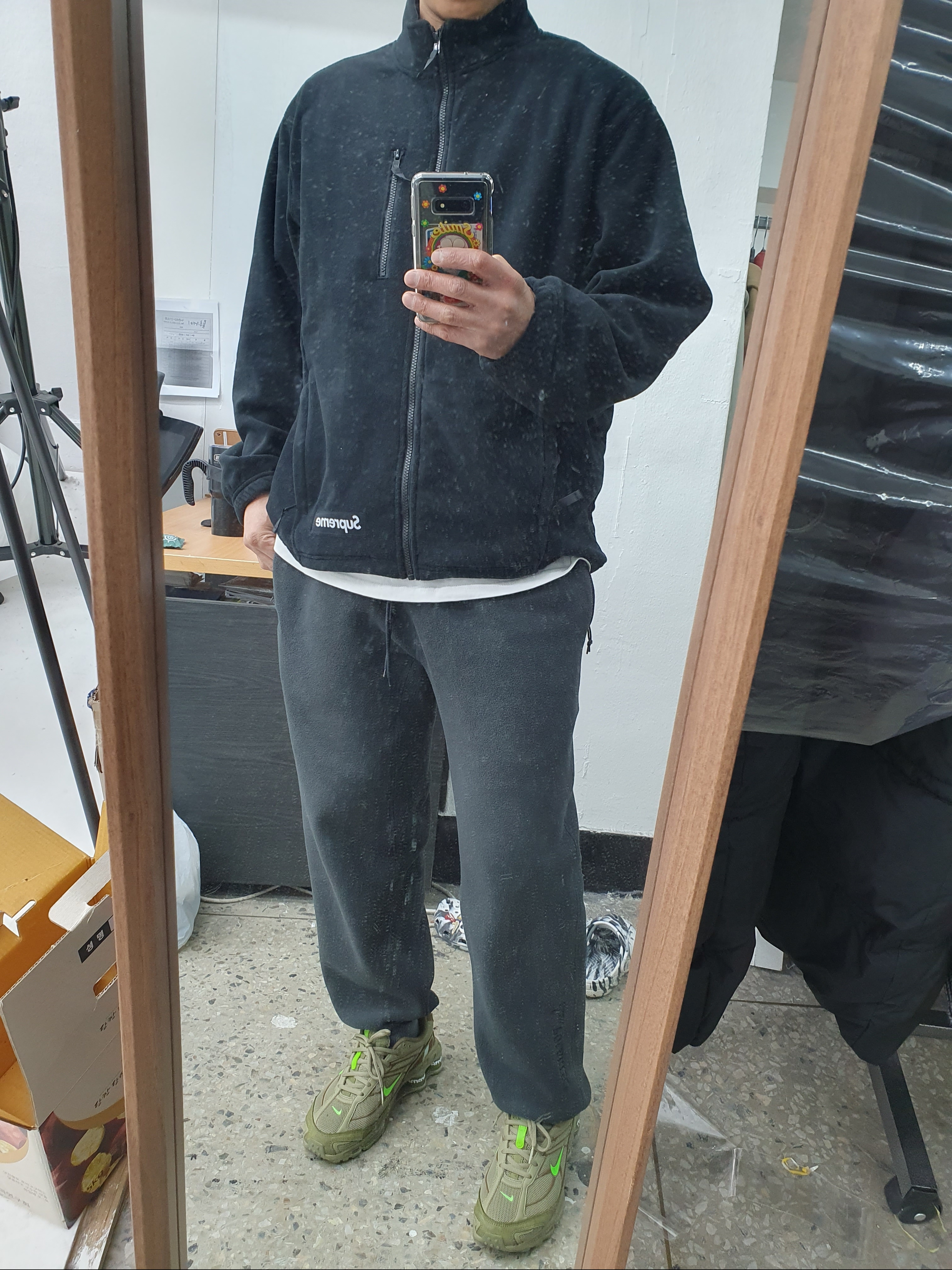 Supreme Polartec Zip Jacket Black - 22FW 착용 스타일