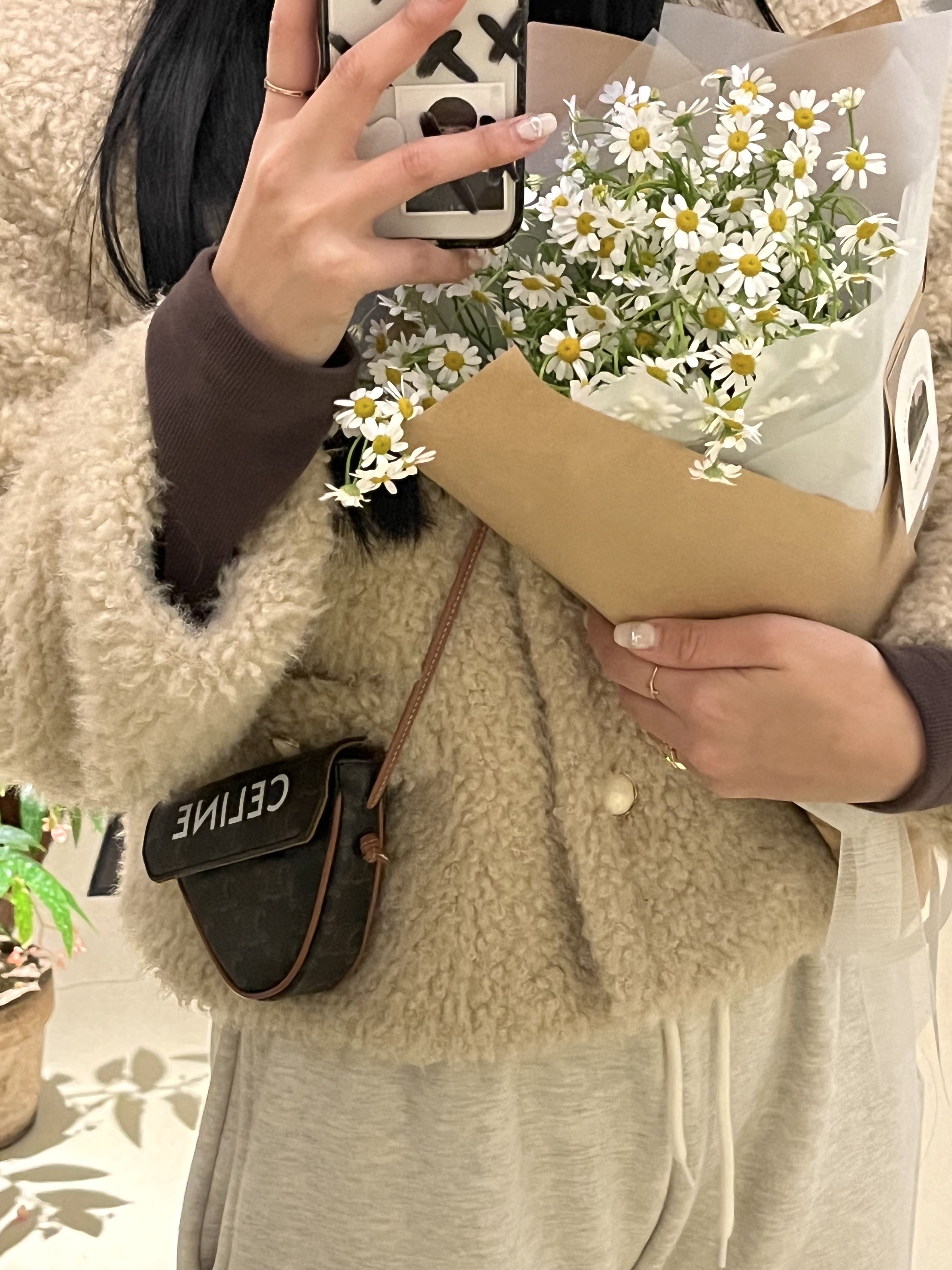 Celine Mini Triangle in Triomphe Canvas with Celine Print Tan 착용 스타일