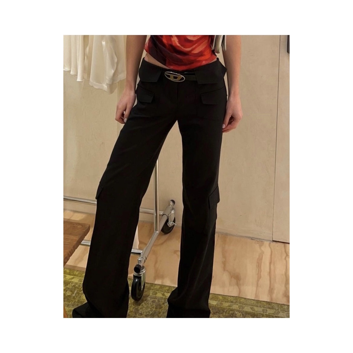 Diesel B-1DR W Leather Belt with D Buckle Black 착용 스타일 - 2