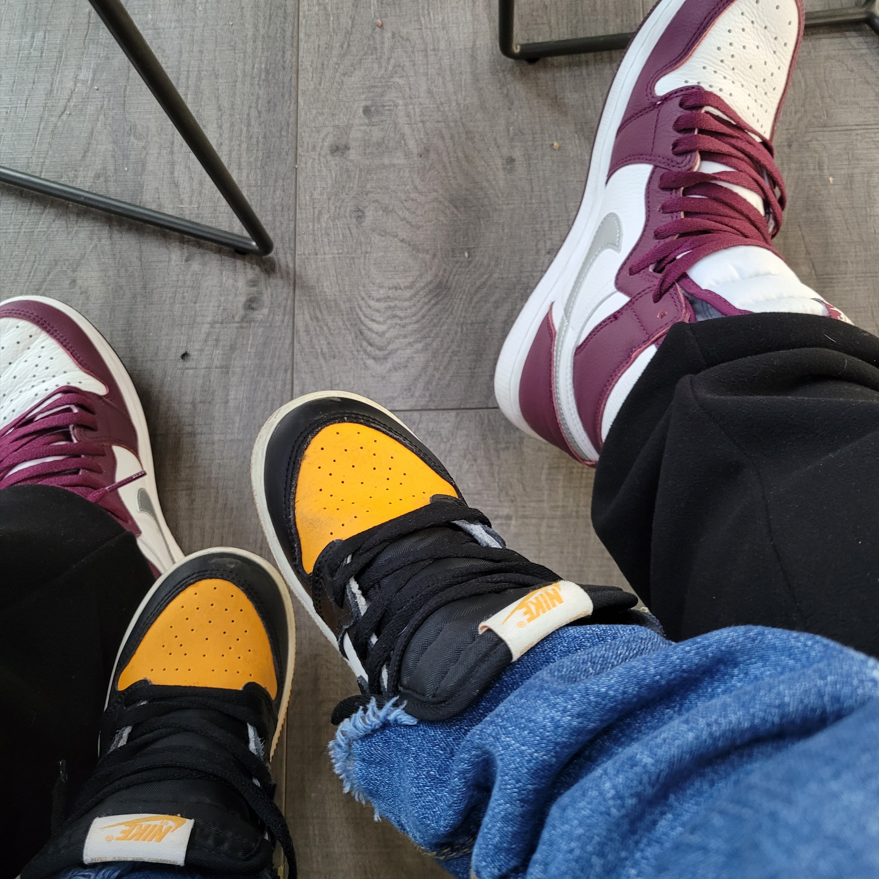 (PS) Jordan 1 Retro High OG Taxi, Jordan 1 Retro High OG Bordeaux 착용 스타일