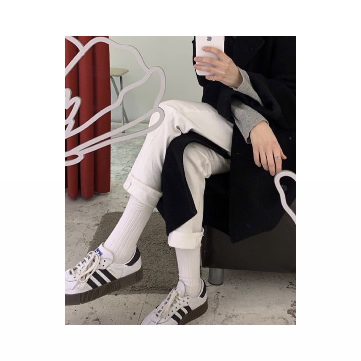 (W) Adidas Sambarose White Black Gum, (W) Adidas Sambarose Core Black White 착용 스타일 - 1