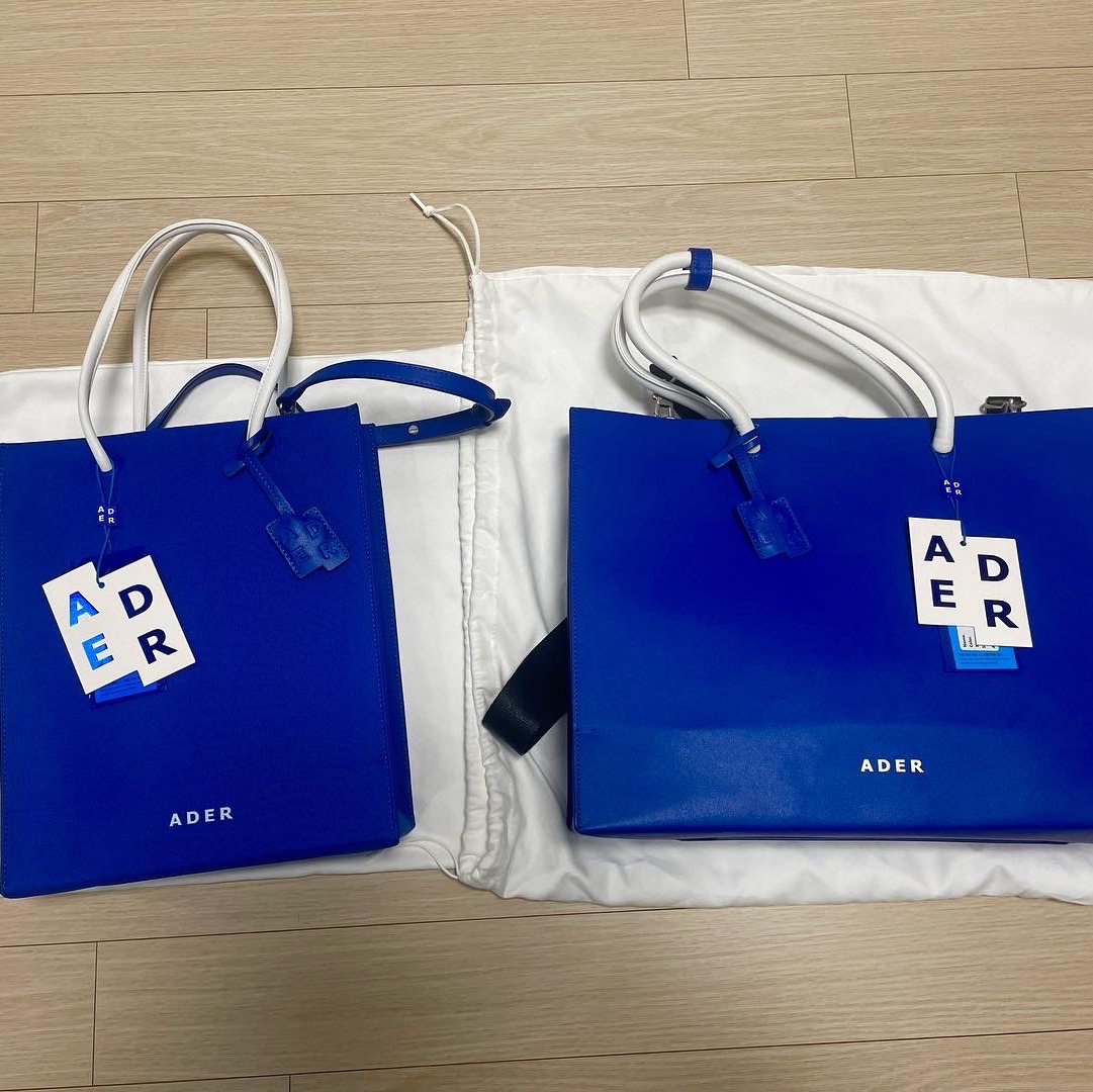 Ader Error Shopper Bag Z-Blue, Ader Error Wide Blue Bag Blue 착용 스타일