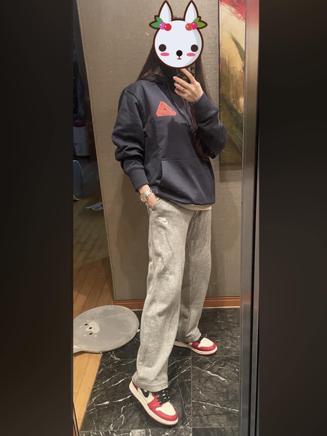 Palace Tri-Lenticular Hood Navy - 22FW, Jordan 1 Retro High OG Chicago 2022 착용 스타일 - 1