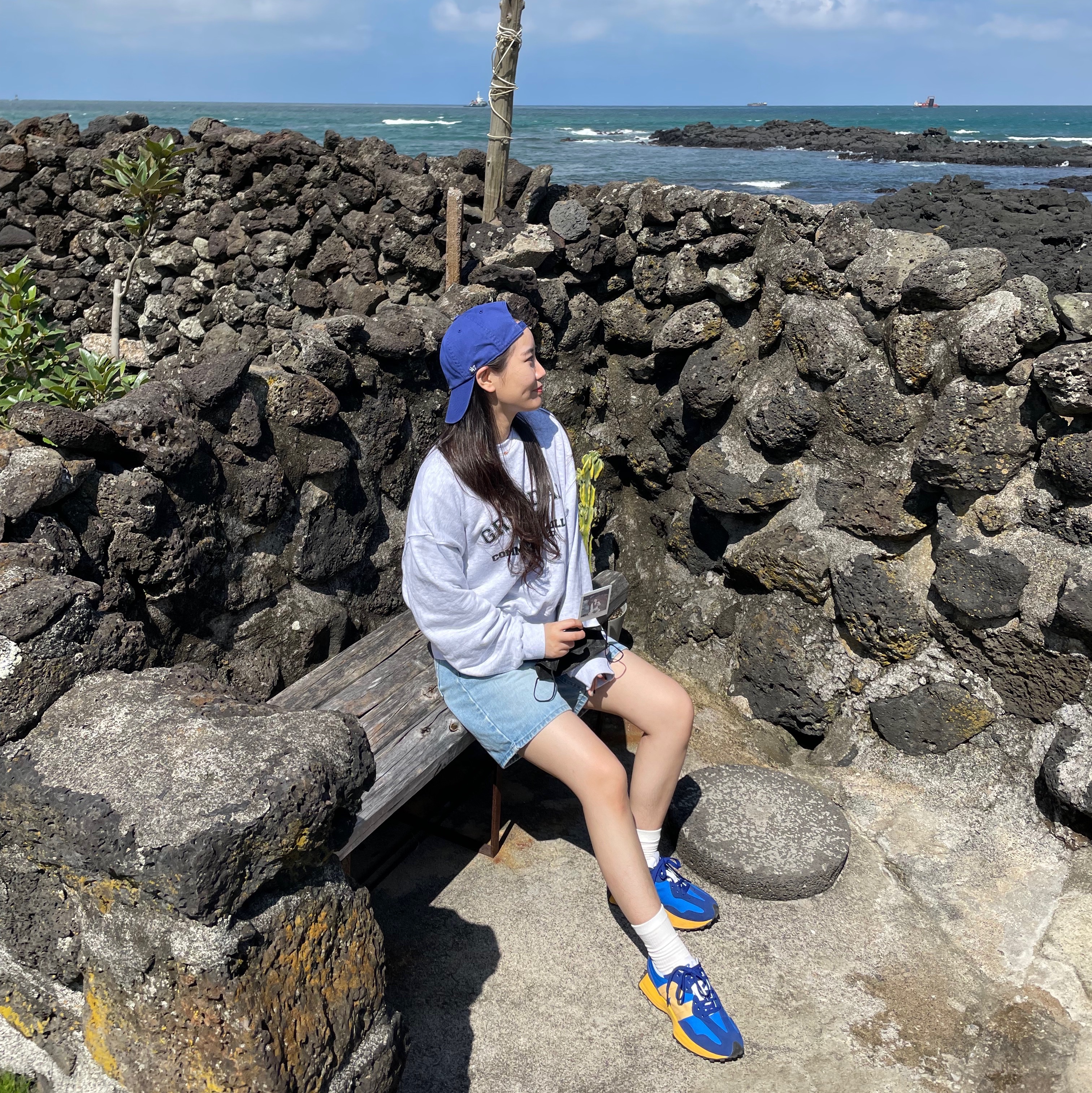 New Balance 327 Blue 착용 스타일 - 2