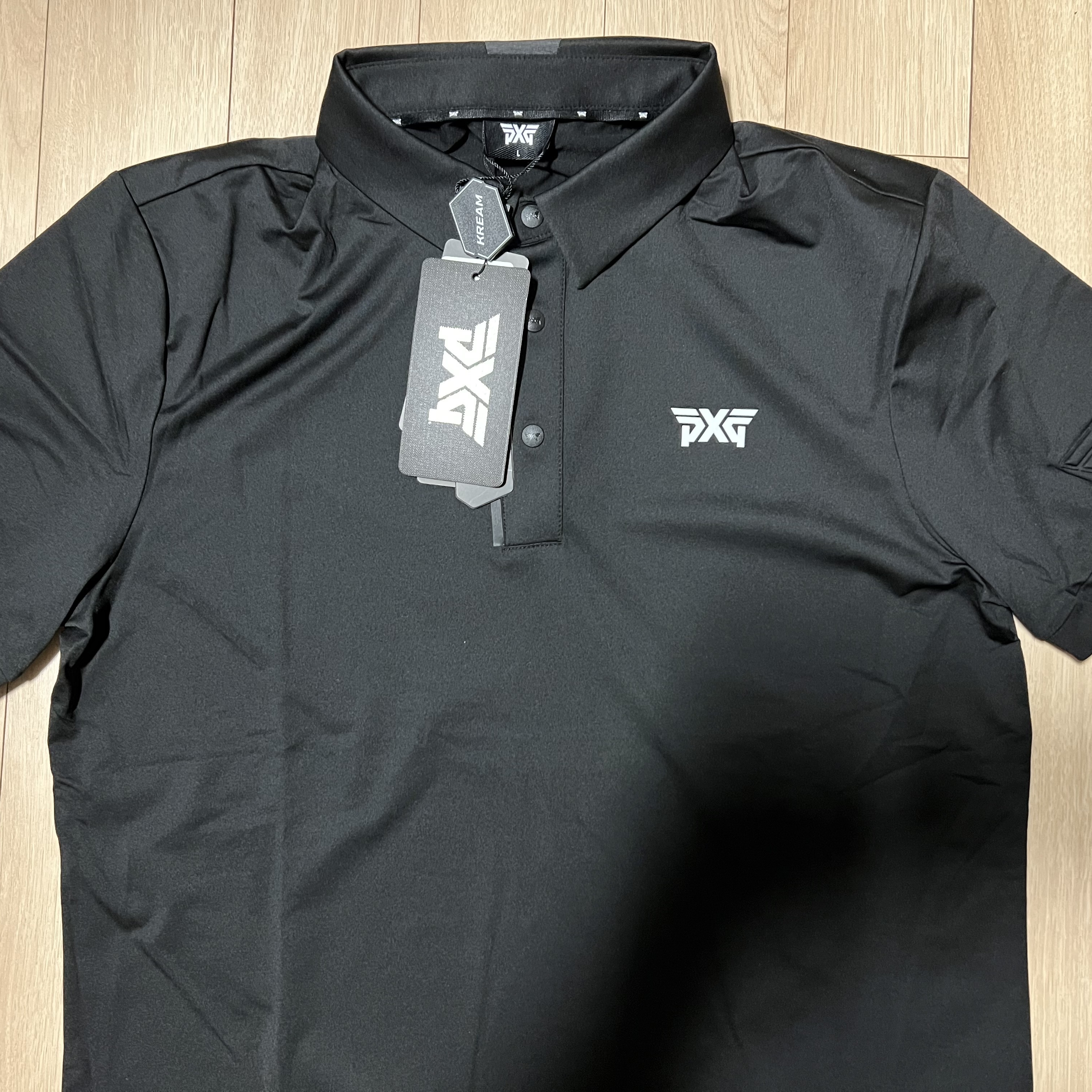 PXG Summer Solid Essential Collar Short Sleeve T-Shirt Black 착용 스타일 - 1