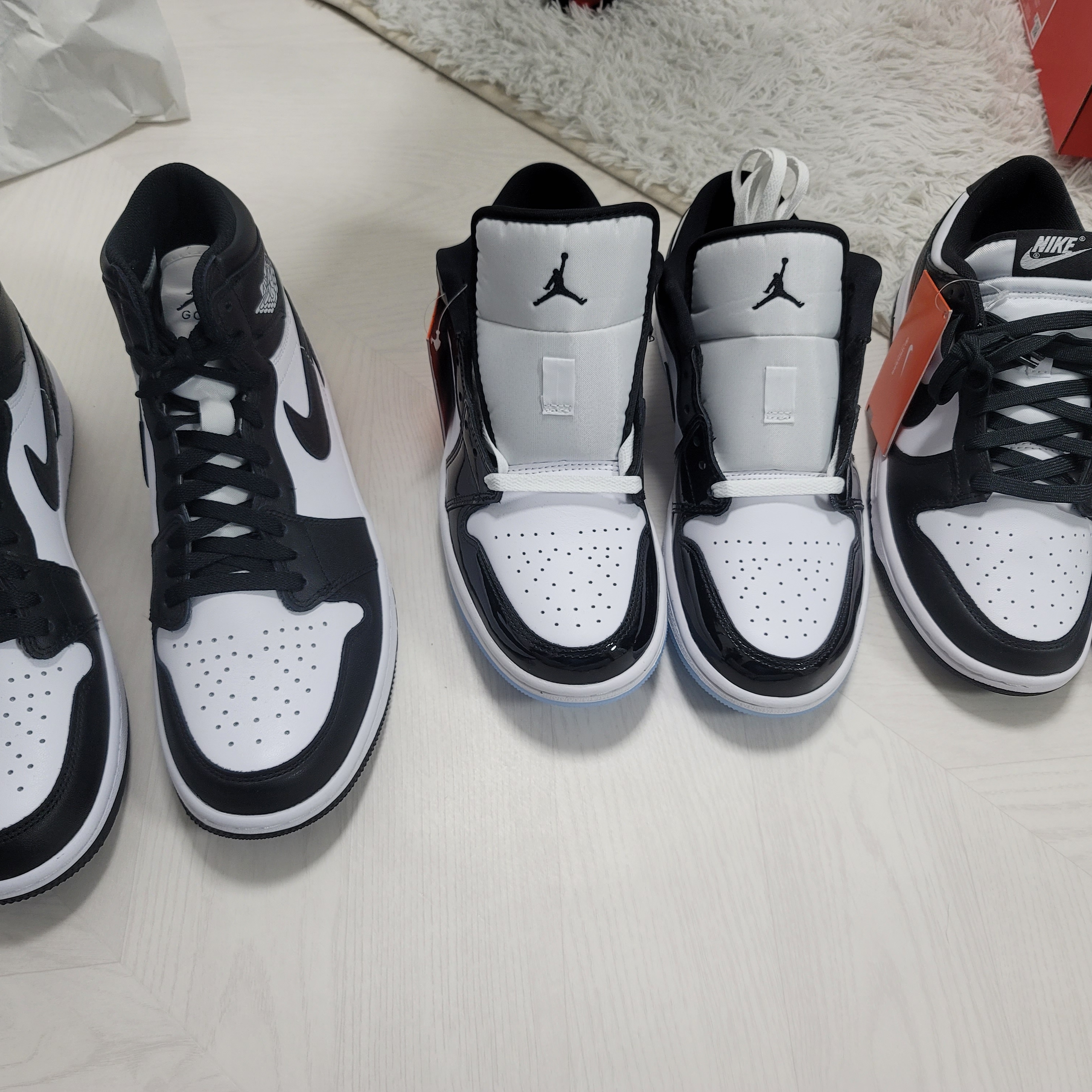Jordan 1 Low SE Concord, Jordan 1 High Golf White Black 착용 스타일 - 2