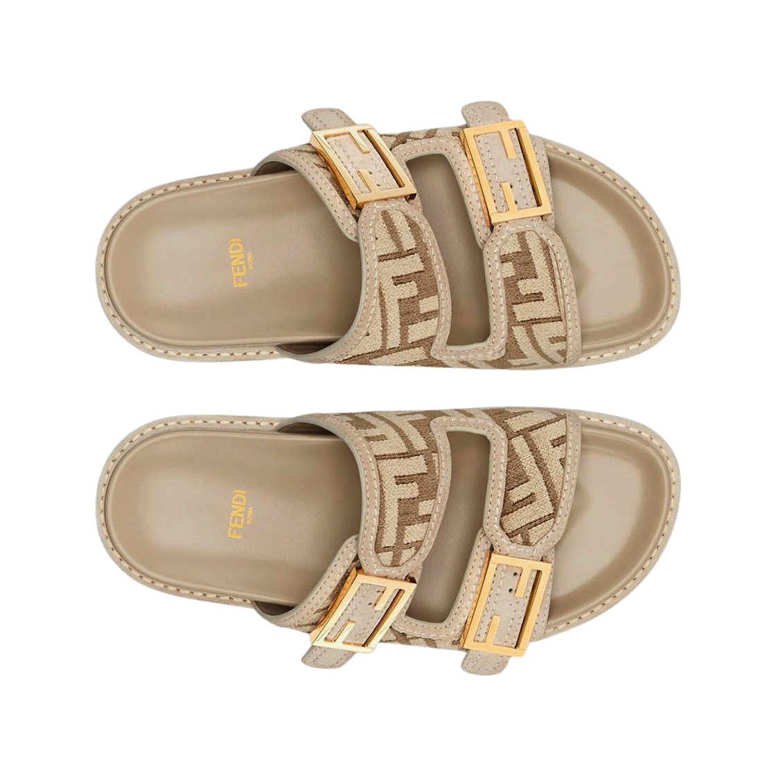 (W) 펜디 필 FF 셔닐 슬라이드 도브 그레이((W) Fendi Feel FF Chenille Slides Dove Grey) - 2