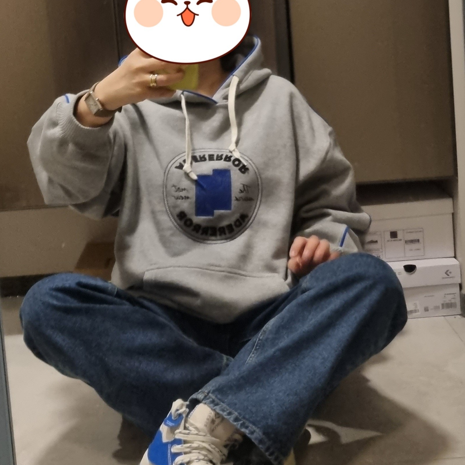 Converse x Ader Error Shapes Pullover Hoodie Vintage Grey Heather 착용 스타일 - 1