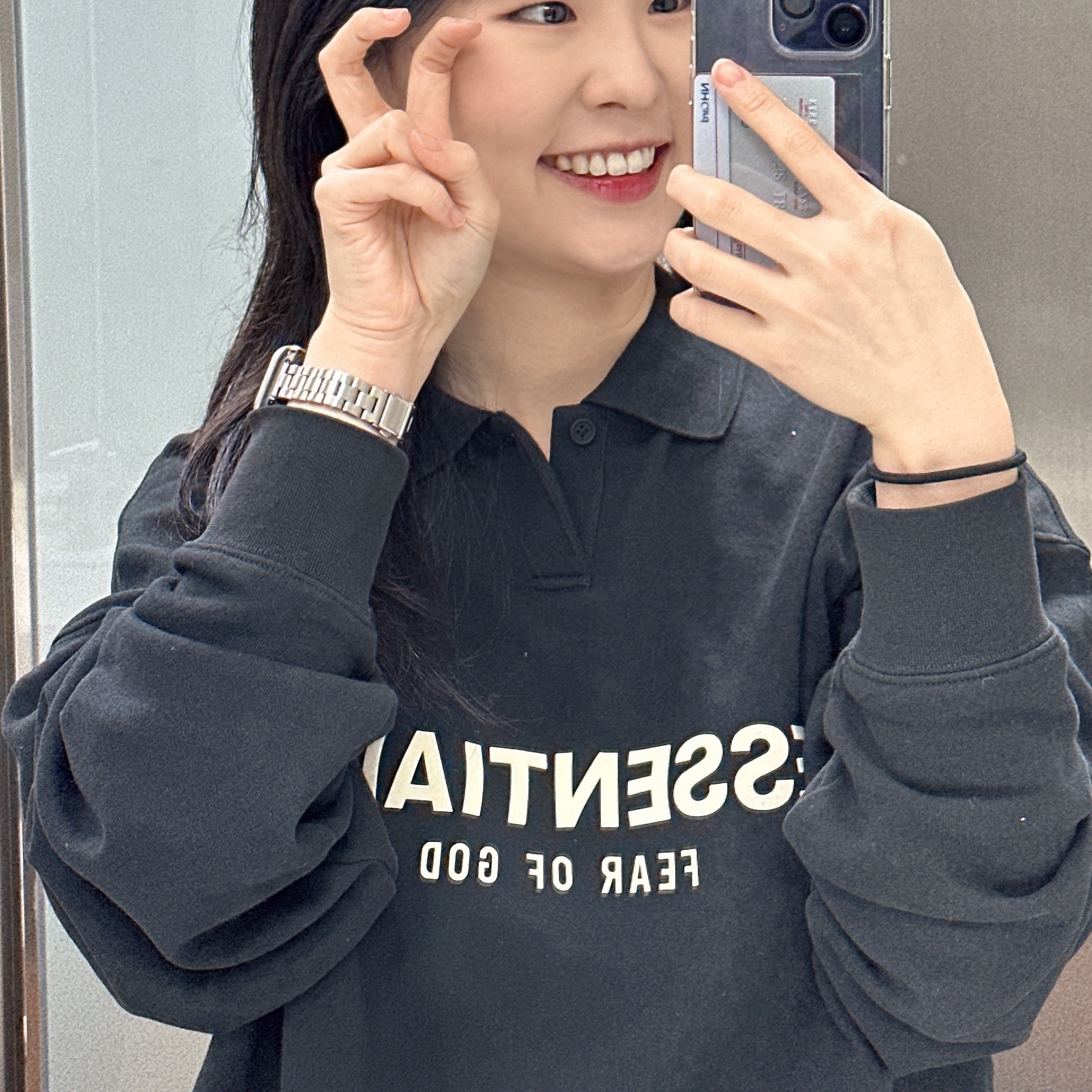 (Kids) Essentials The Core Collection Long Sleeve Polo Stretch Limo 착용 스타일