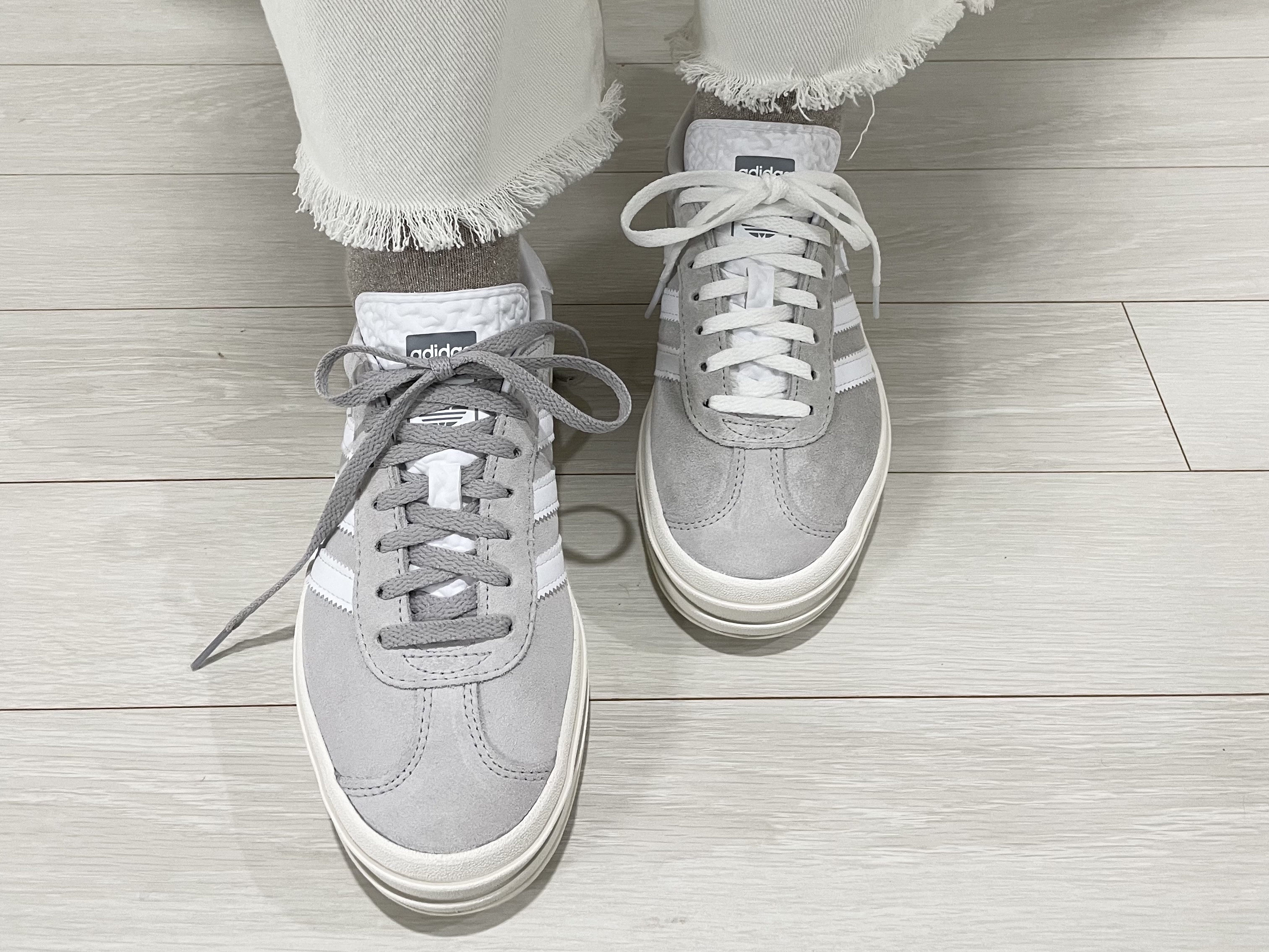 (W) Adidas Gazelle Bold Grey Cloud White 착용 스타일 - 2
