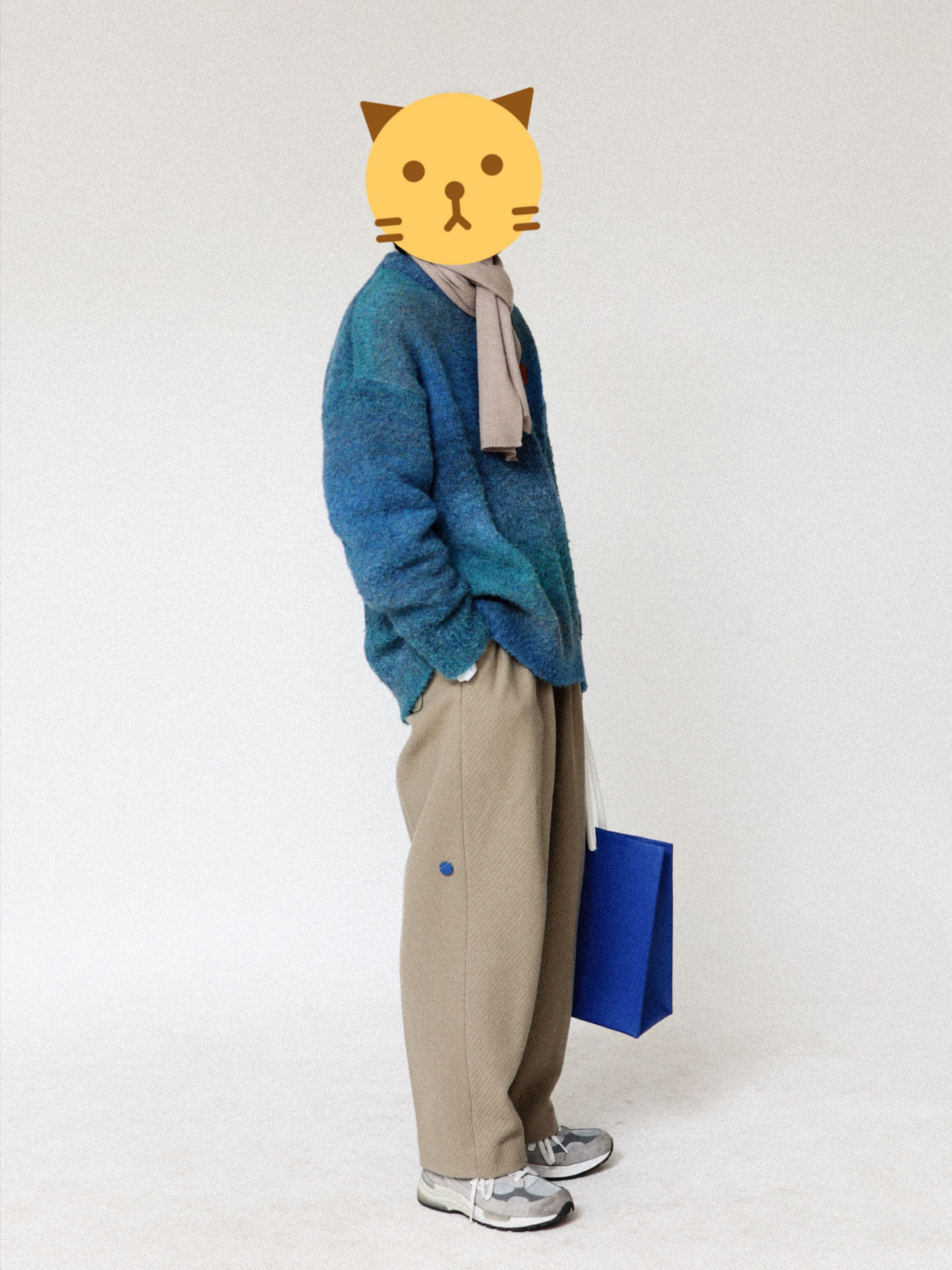 Ader Error Wide Blue Bag Blue, Ader Error Ation Slacks Beige 착용 스타일 - 2