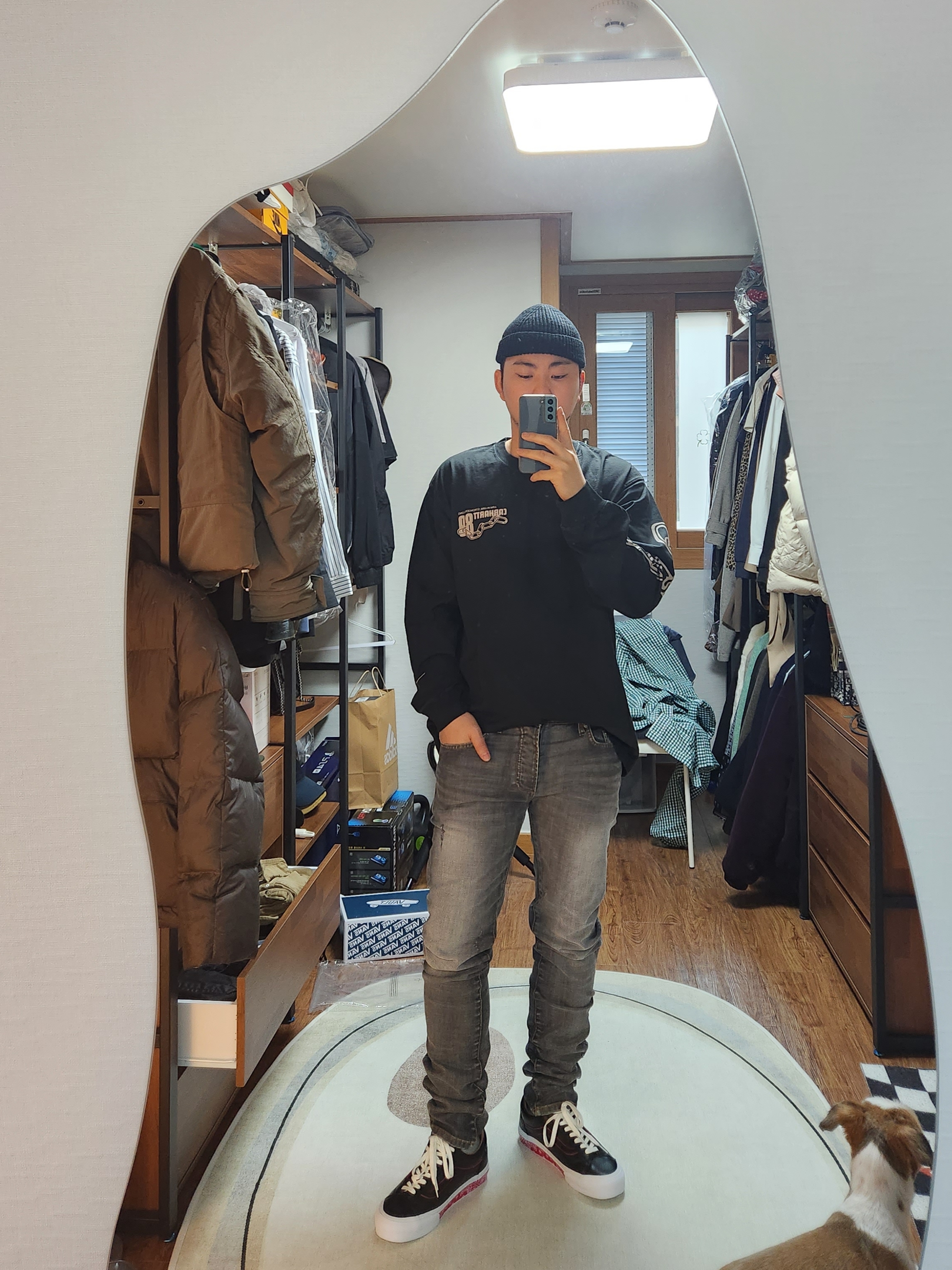 Undermycar Legion.03 Slim Fit Blue Stitch Washed Jeans Washed Gray 착용 스타일
