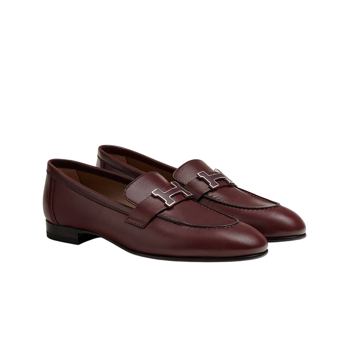 (W) 에르메스 파리 로퍼 고트스킨 & 래커드 팔라듐 하드웨어 루즈 마르살라((W) Hermes Paris Loafers Goatskin & Lacquered Palladium Rouge Marsala) - 2