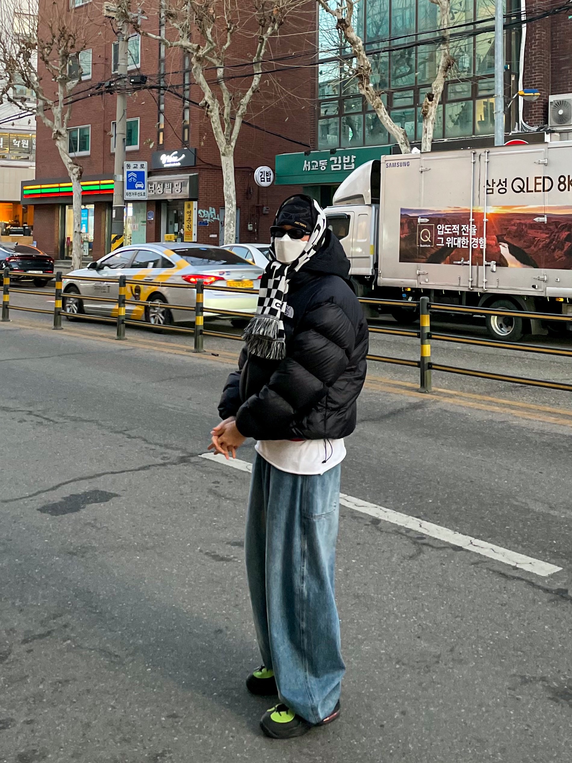 Nike x Stussy Air Penny II Vivid Green and Black, The North Face 1996 Eco Nuptse Jacket Black 착용 스타일 - 2