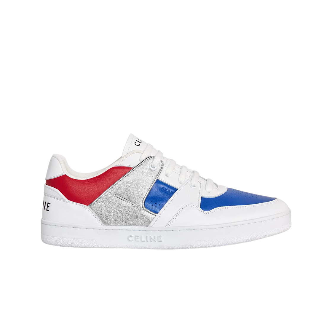 셀린느 메탈릭 카프스킨 CT-04 트레이너 로우 레이스업 스니커즈 화이트 블루 실버 레드(Celine CT-04 Trainer Low Lace Up Sneakers in Metallic Calfskin White Blue Silver Red) - 1