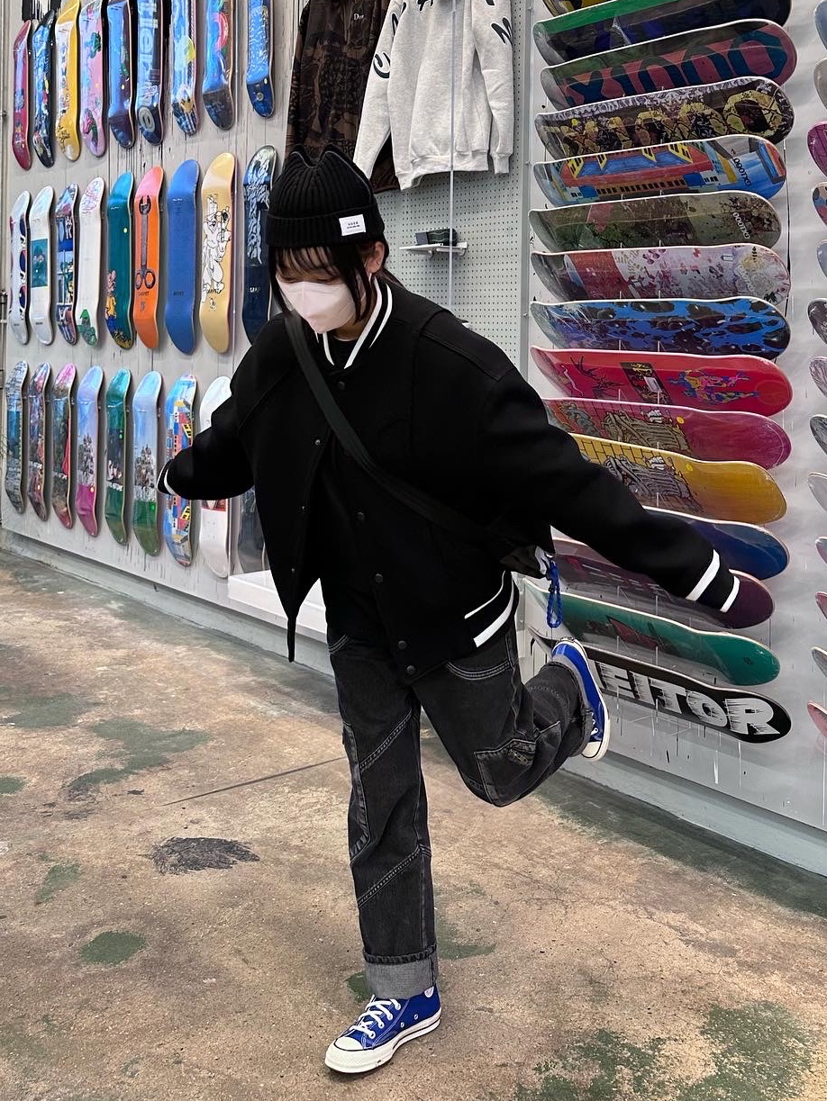 Converse Chuck 70 High Rush Blue, Zara x Ader Error Wool Blend Bomber Black 착용 스타일