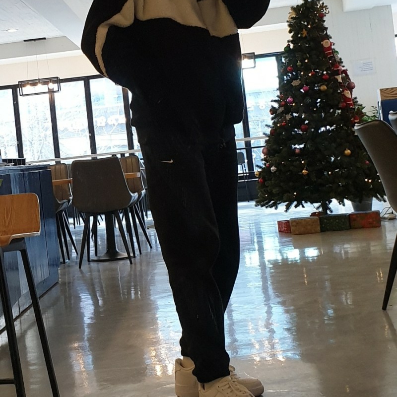 Nike Big Swoosh Full Zip Jacket Black Sail, Nike NRG Solo Swoosh Fleece Pants Black White - Asia 착용 스타일 - 2