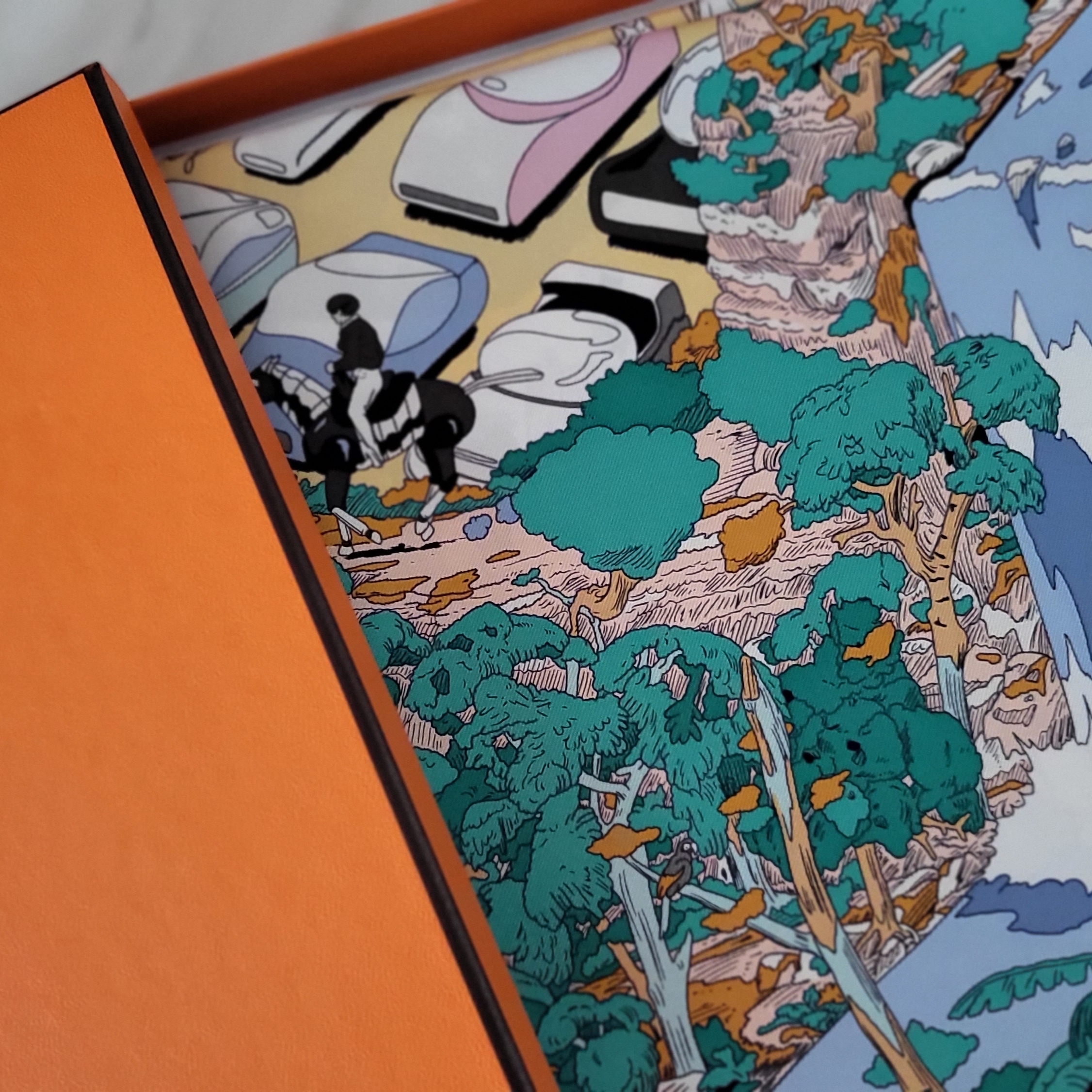 (W) Hermes on The Beach Scarf 90 Creme Menthol Ebene 착용 스타일 - 3