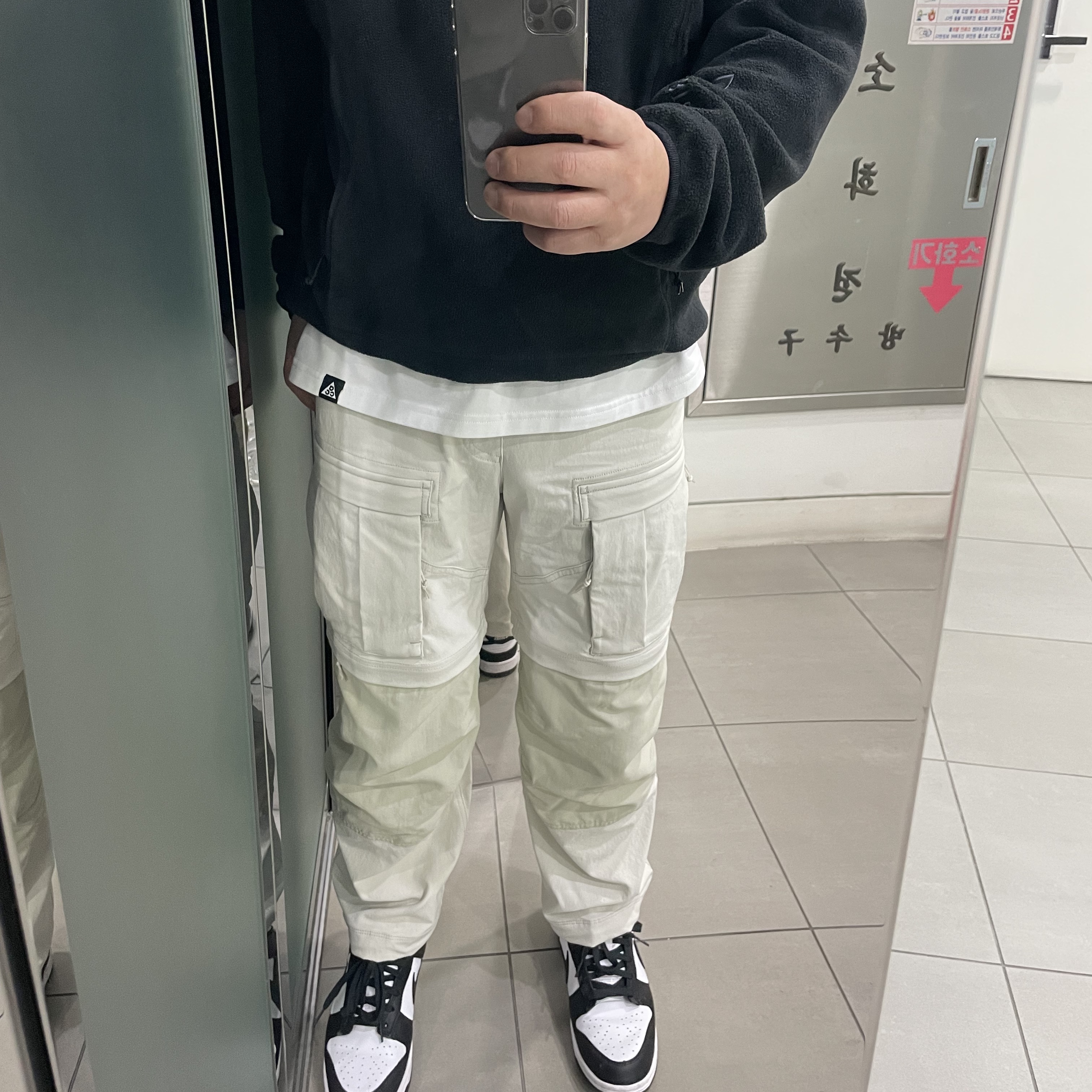 Nike ACG Smith Summit Cargo Pants Light Bone - Asia, Nike ACG Polartec Wolf Tree Pullover Hoodie Black - Asia 착용 스타일 - 1