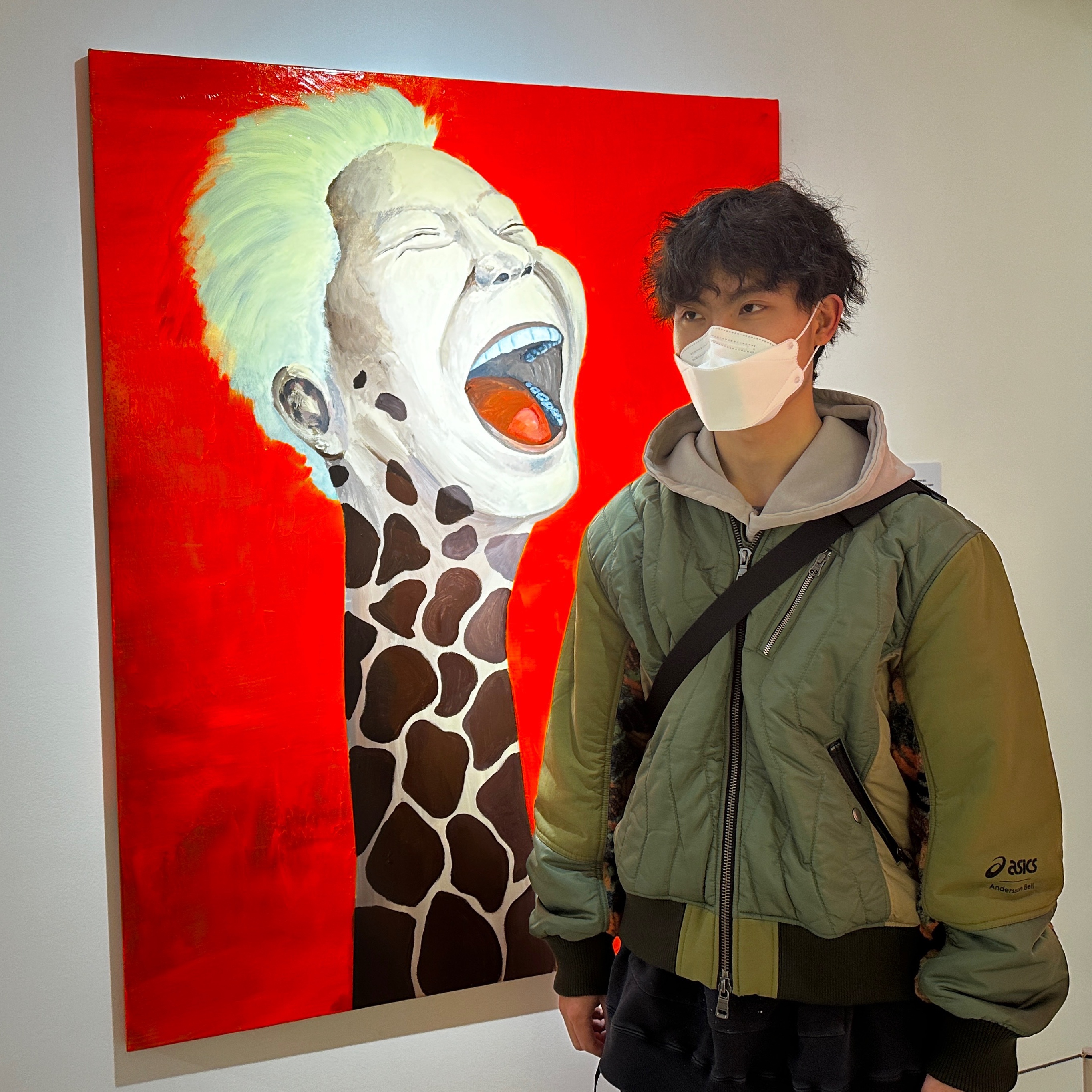 Andersson Bell x Asics Contrast Quilting Bomber Jacket Khaki 착용 스타일