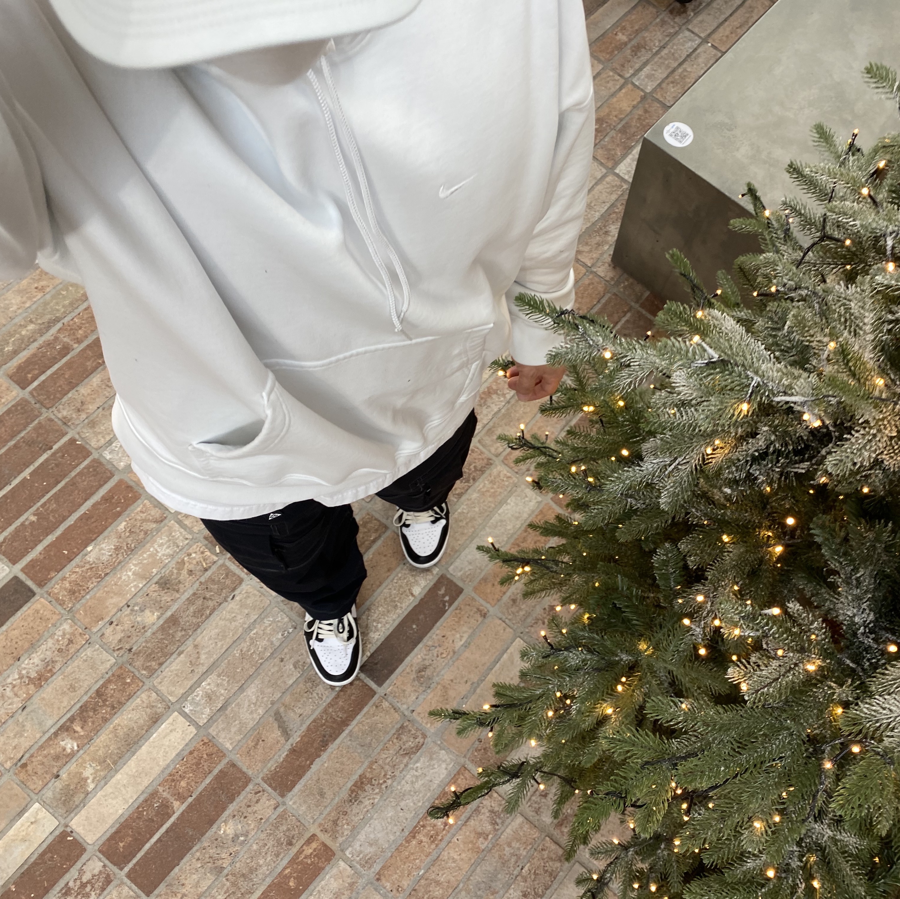 Nike ACG Smith Summit Cargo Pants Black Summit White - Asia, Nike NRG Solo Swoosh Fleece Hoodie Summit White - Asia 착용 스타일