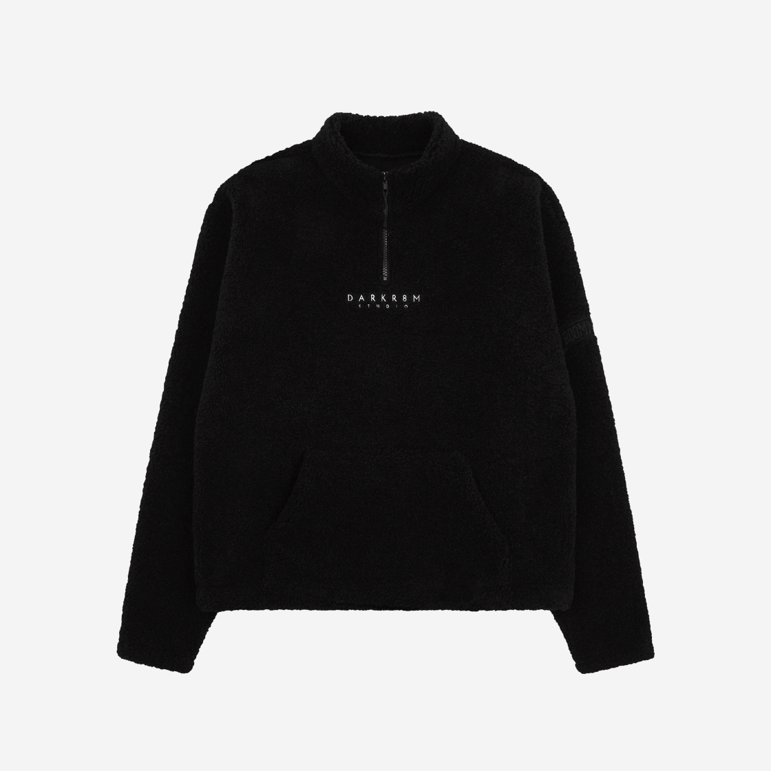 EX230124-08 Darkr8m Studio Varsity Logo Sherpa Quarter Zip Up Top Black