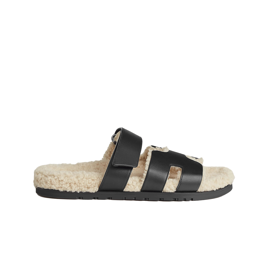 H222865ZH01 Hermes Chypre Sandal Calfskin Woolskin & Noir Ecru