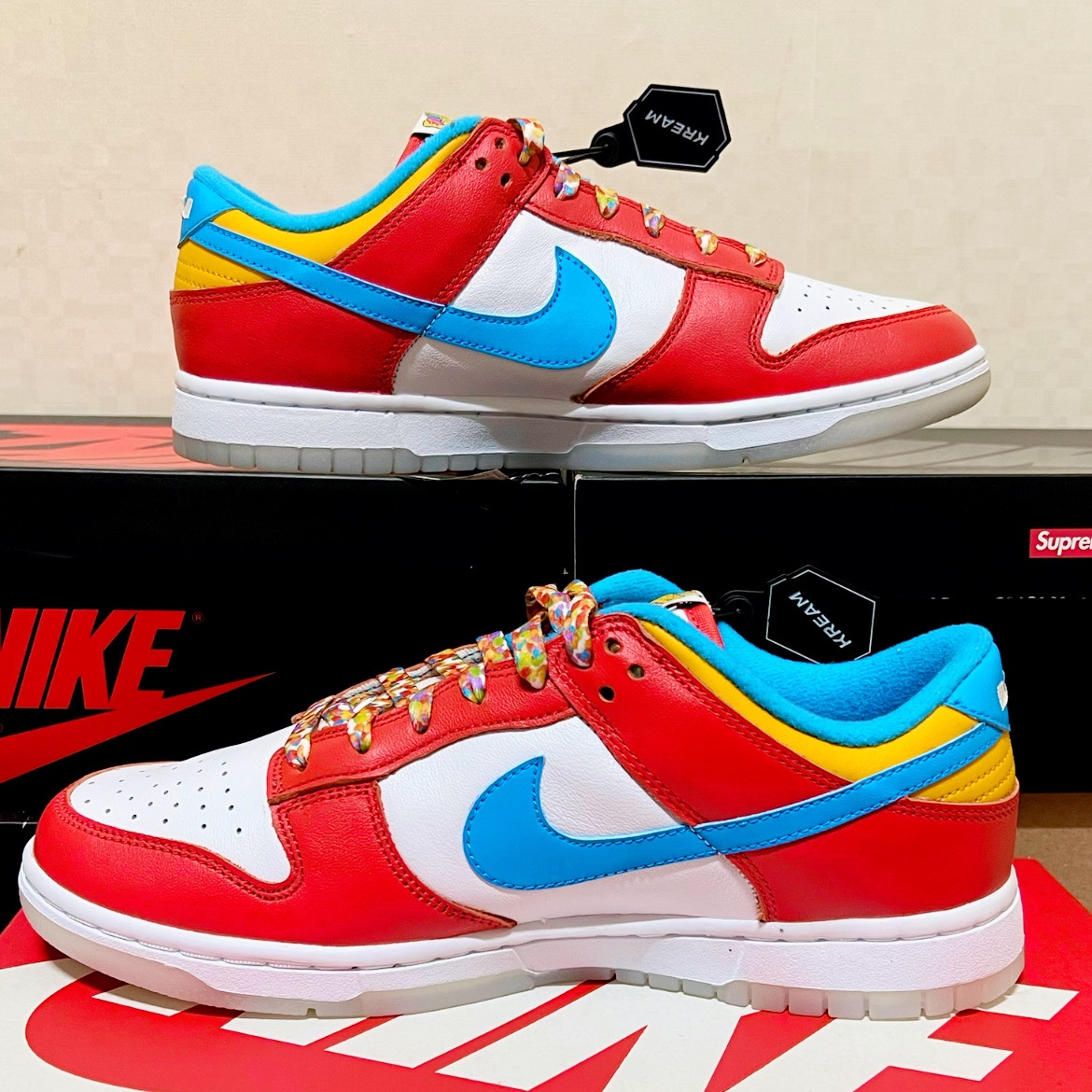 Nike x LeBron James x Fruity Pebbles Dunk Low QS Habanero Red 착용 스타일 - 2