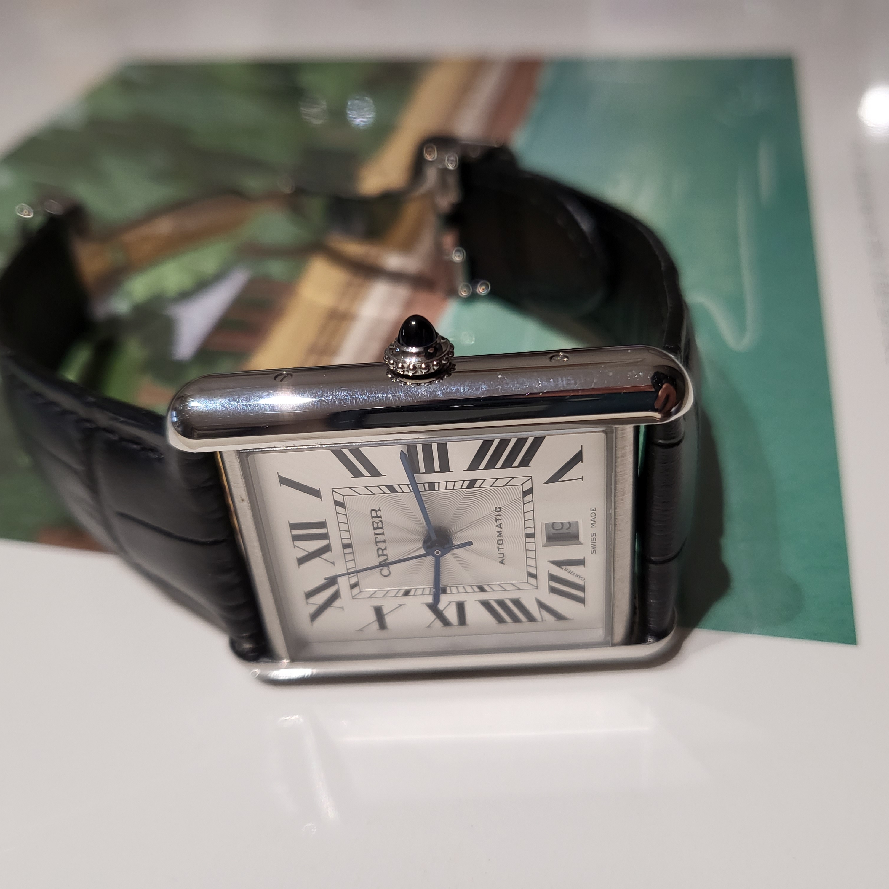 Cartier Tank Must Watch Extra Large Automatic Steel Bracelet Steel 착용 스타일 - 4