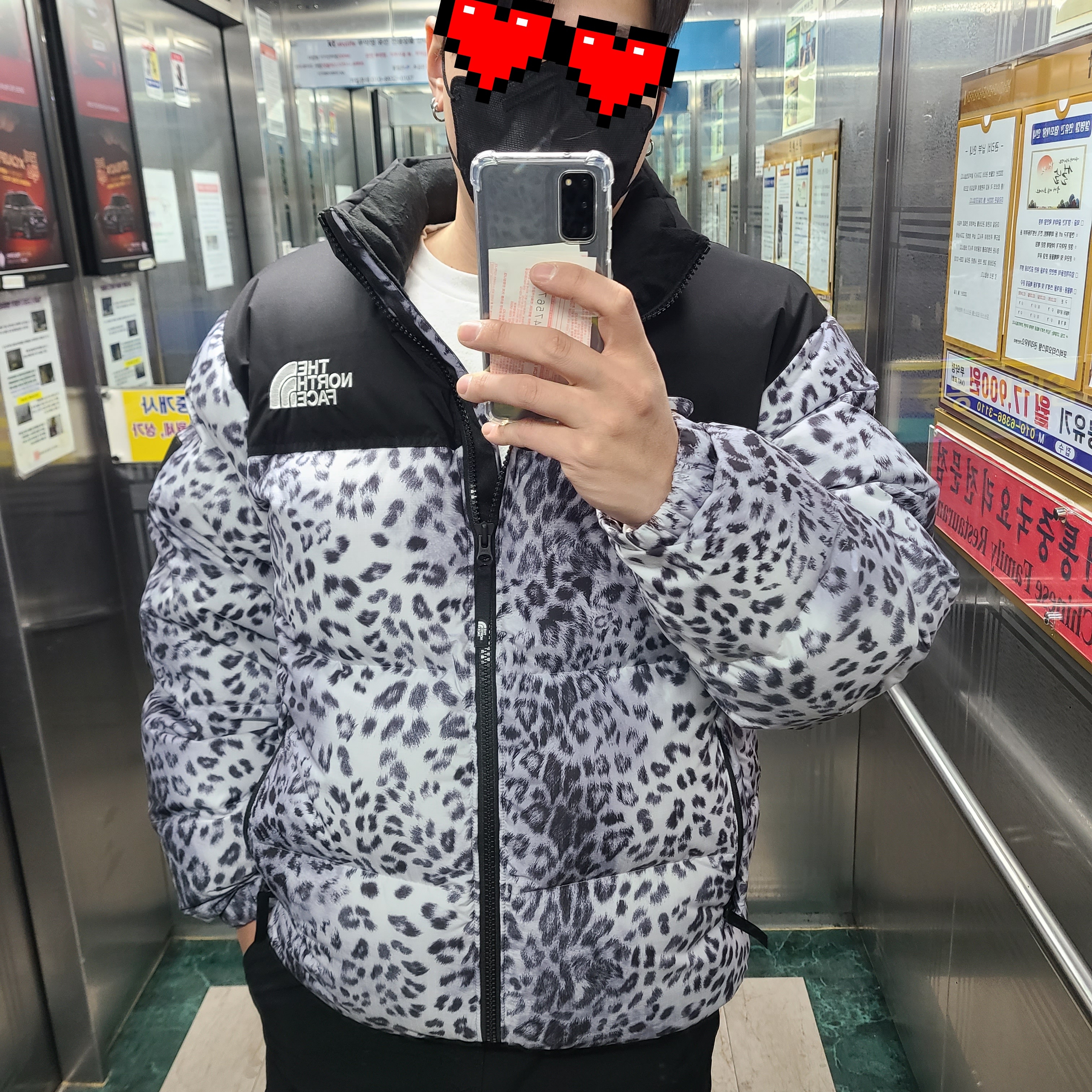 The North Face White Label Novelty Nuptse Down Jacket P Silver 착용 스타일