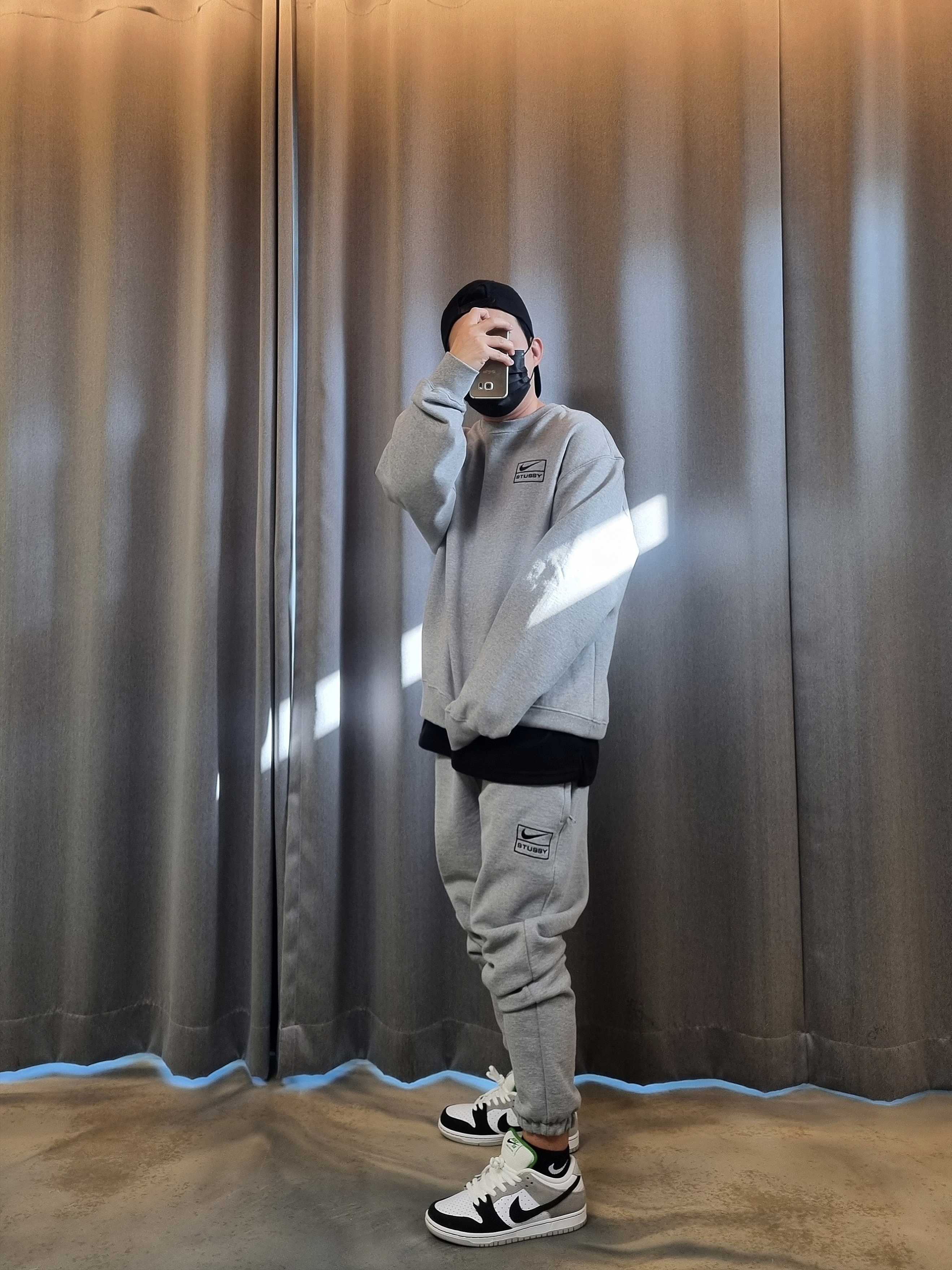 Nike x Stussy NRG BR Crew Fleece Grey, Nike x Stussy NRG BR Fleece Pants Grey 착용 스타일