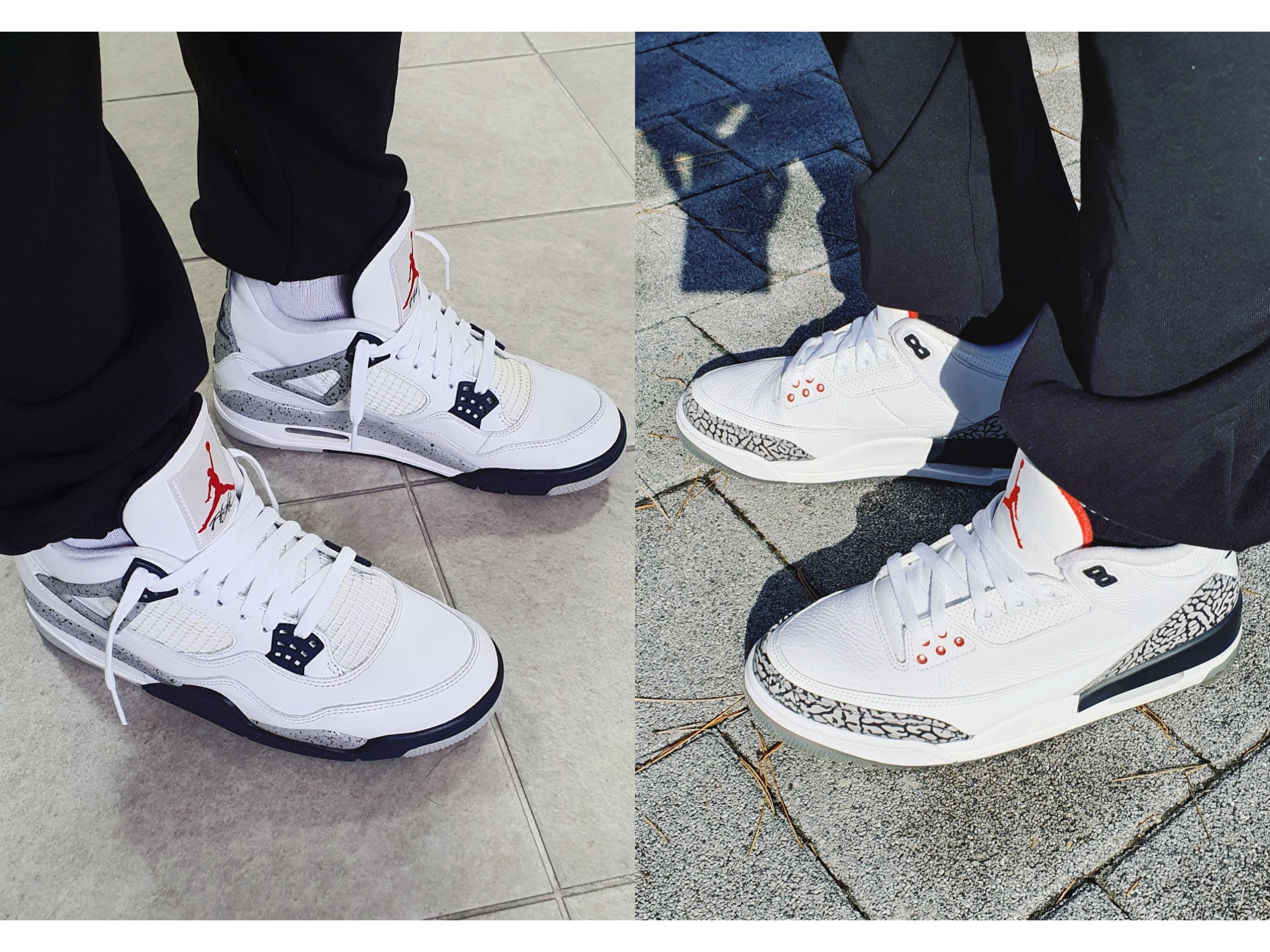 Jordan 3 Retro Free Throw Line White Cement, Jordan 4 Retro OG White Cement 2016 착용 스타일