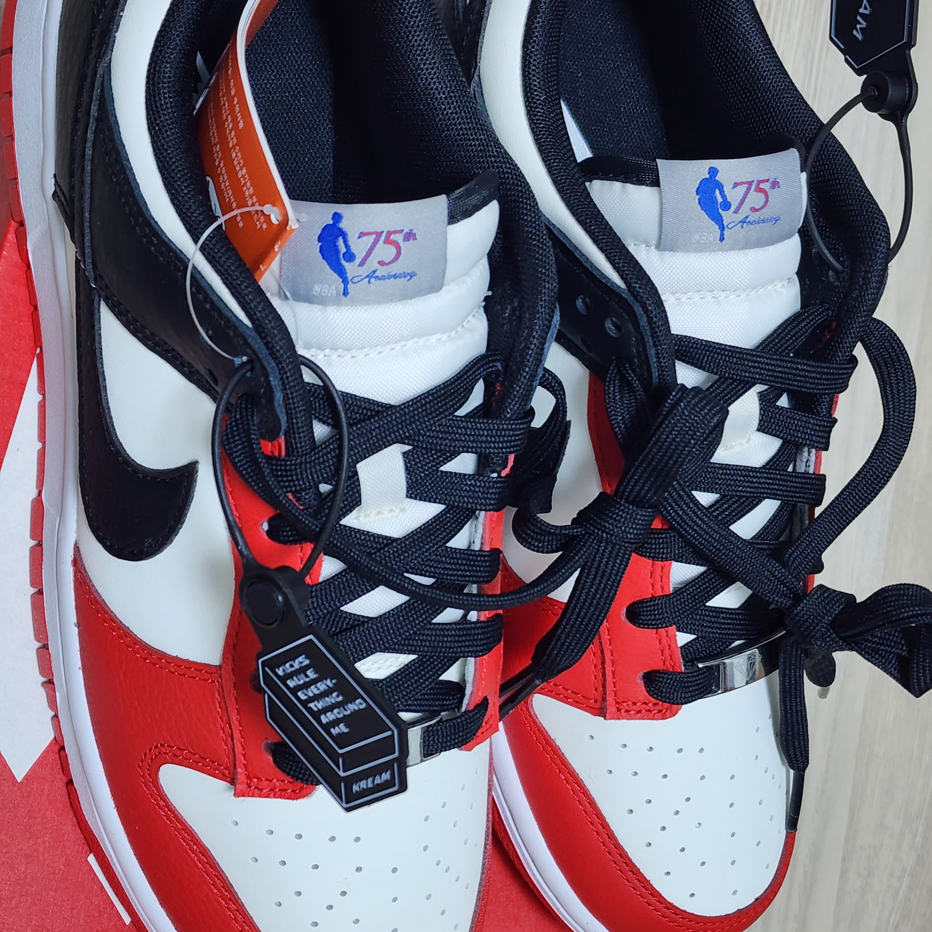 Nike x NBA Dunk Low Retro EMB Black and Chile Red 착용 스타일