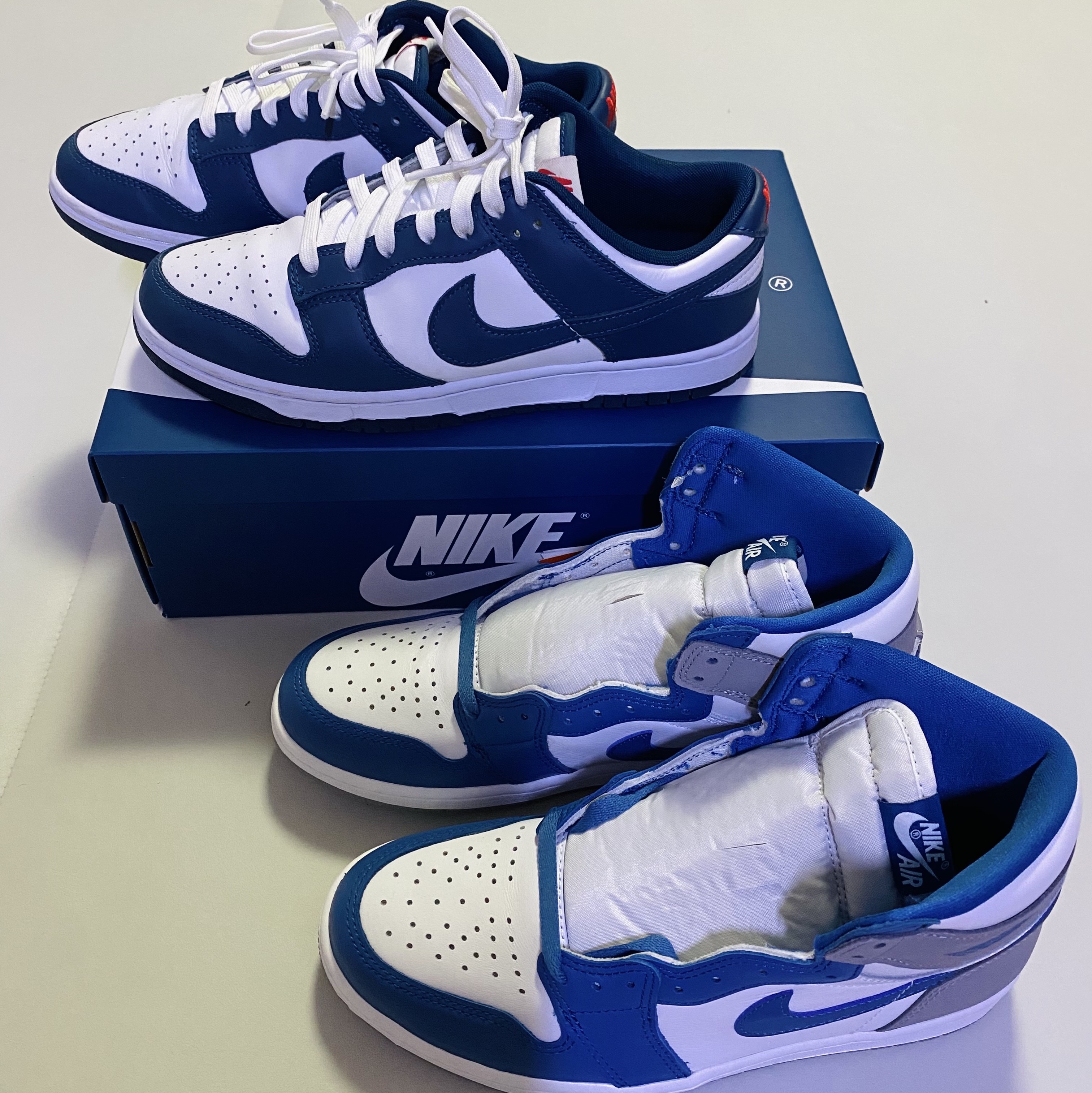 Jordan 1 Retro High OG True Blue, Nike Dunk Low Retro Valerian Blue 착용 스타일 - 2