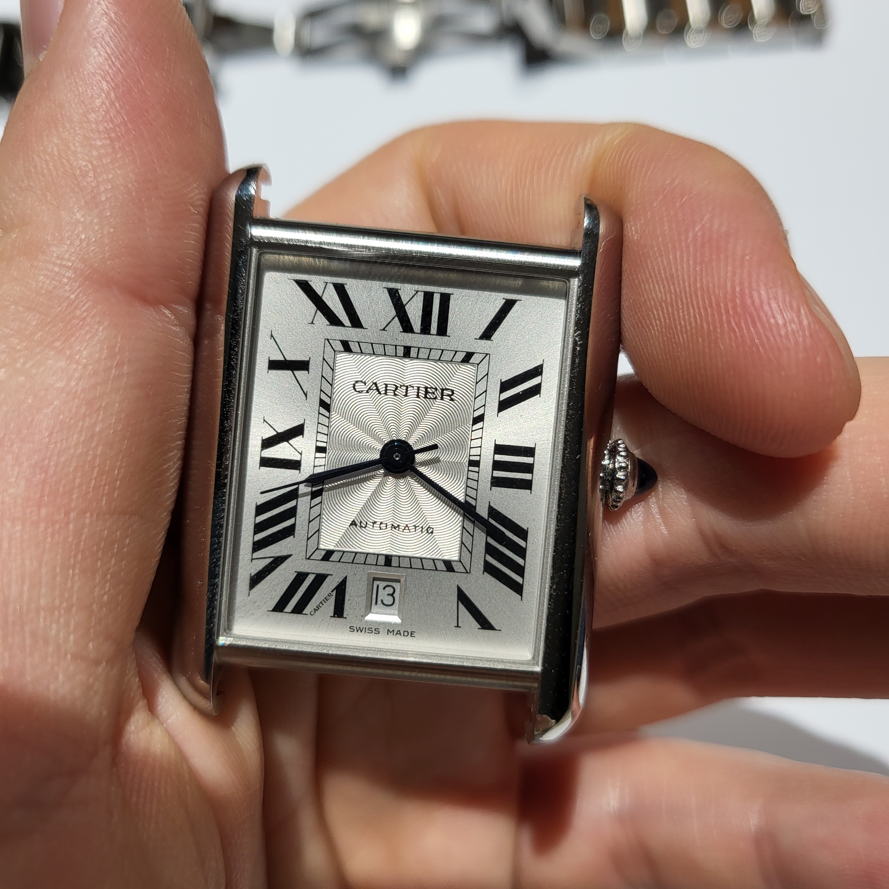 Cartier Tank Must Watch Extra Large Automatic Steel Bracelet Steel 착용 스타일 - 3