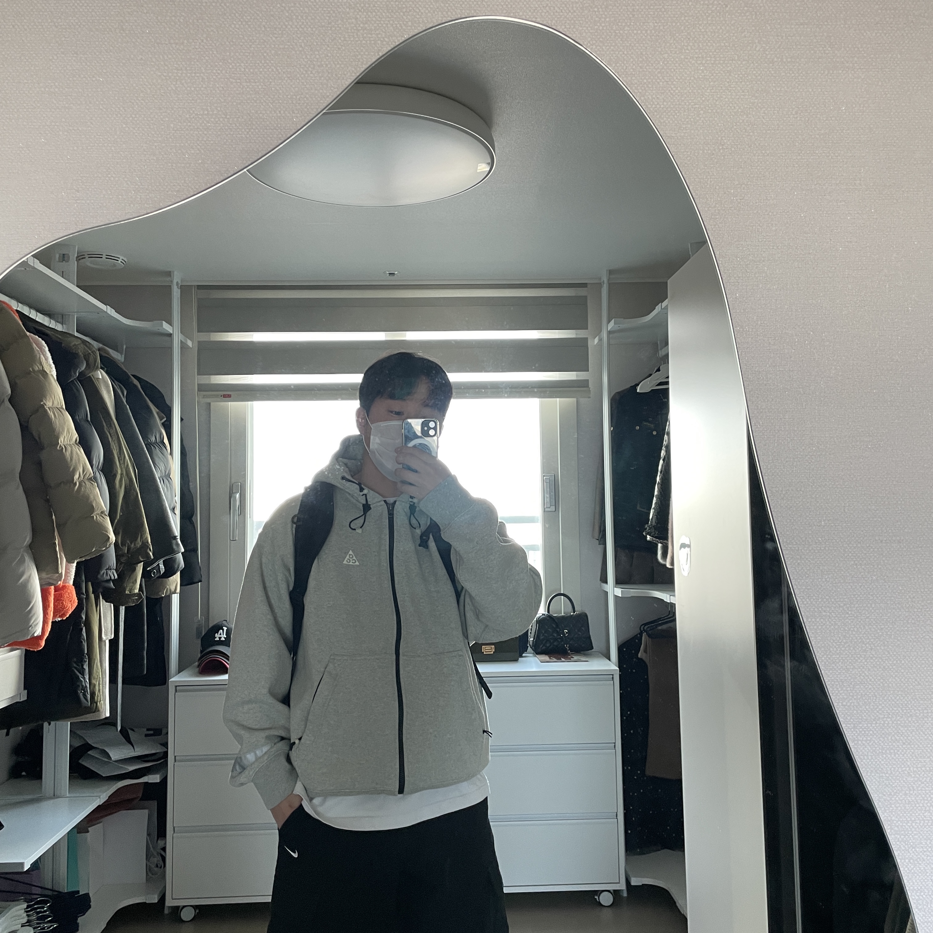 Nike ACG Therma-Fit Fleece Full Zip Hoodie Airora Grey Heather - US/EU, Nike ACG Karst Backpack Black Peat Moss 착용 스타일 - 2
